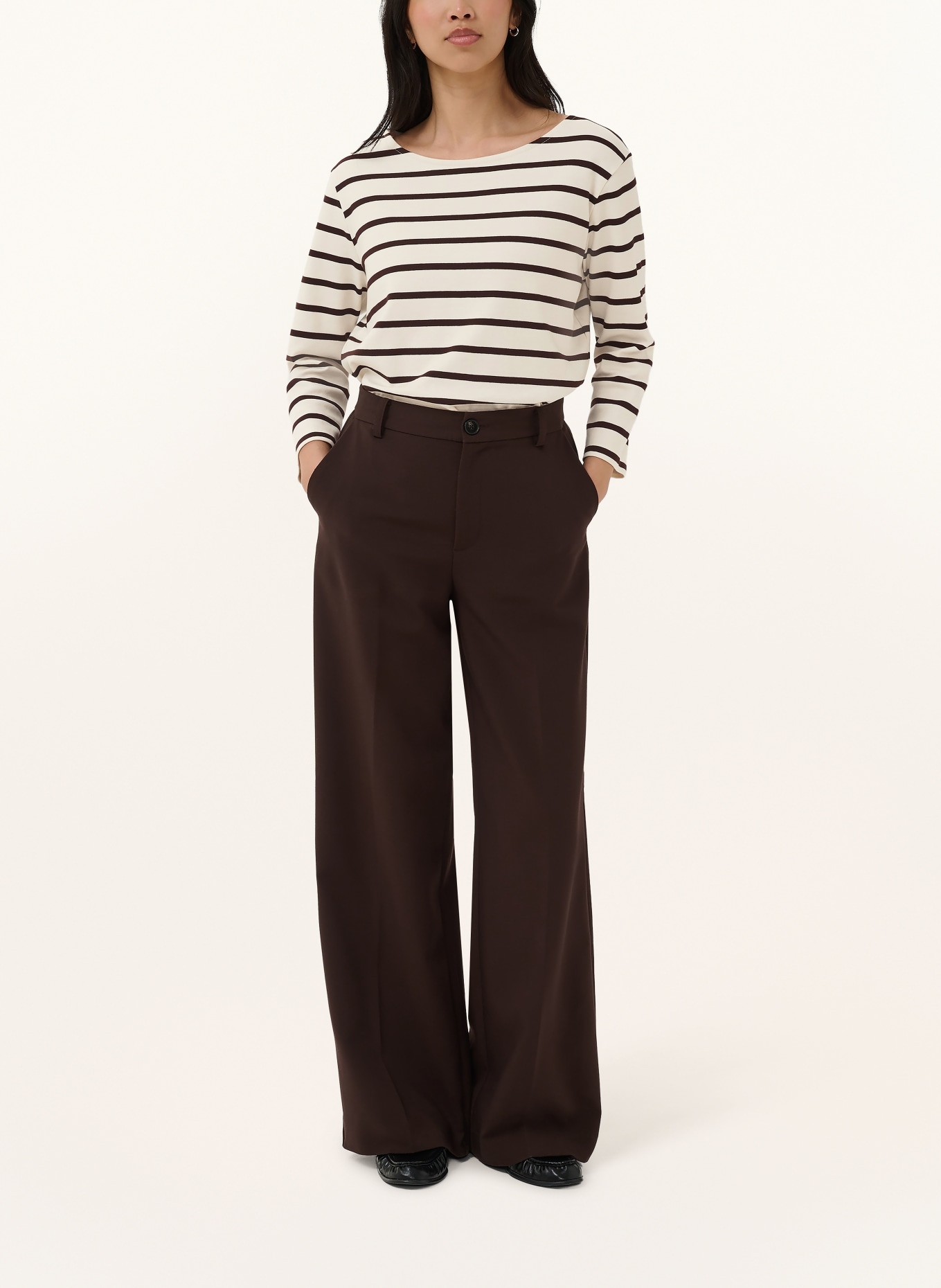 Part Two T-shirt NELAPW with 3/4 sleeves in jersey: WHITE / DARK BROWN