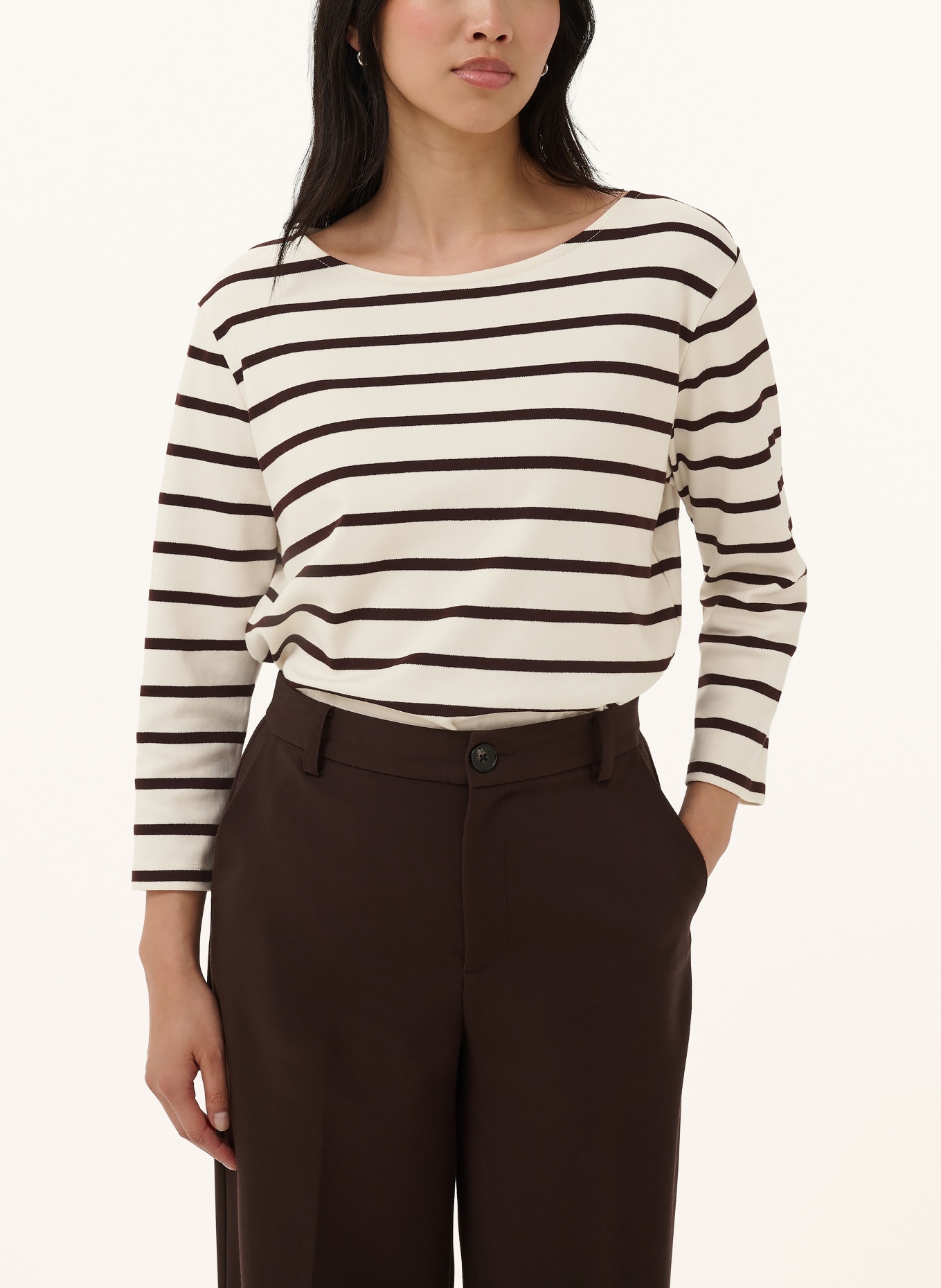 Part Two T-shirt NELAPW with 3/4 sleeves in jersey: WHITE / DARK BROWN