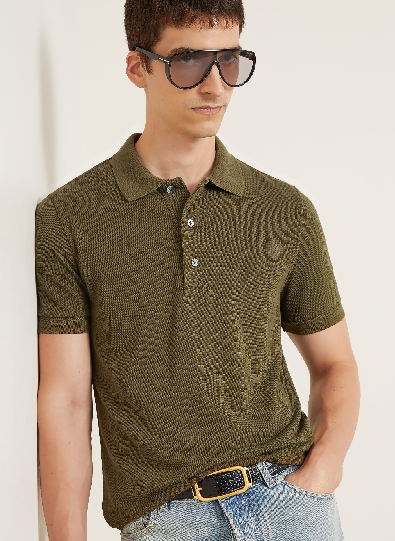 TOM FORD Piqué polo shirt: KHAKI