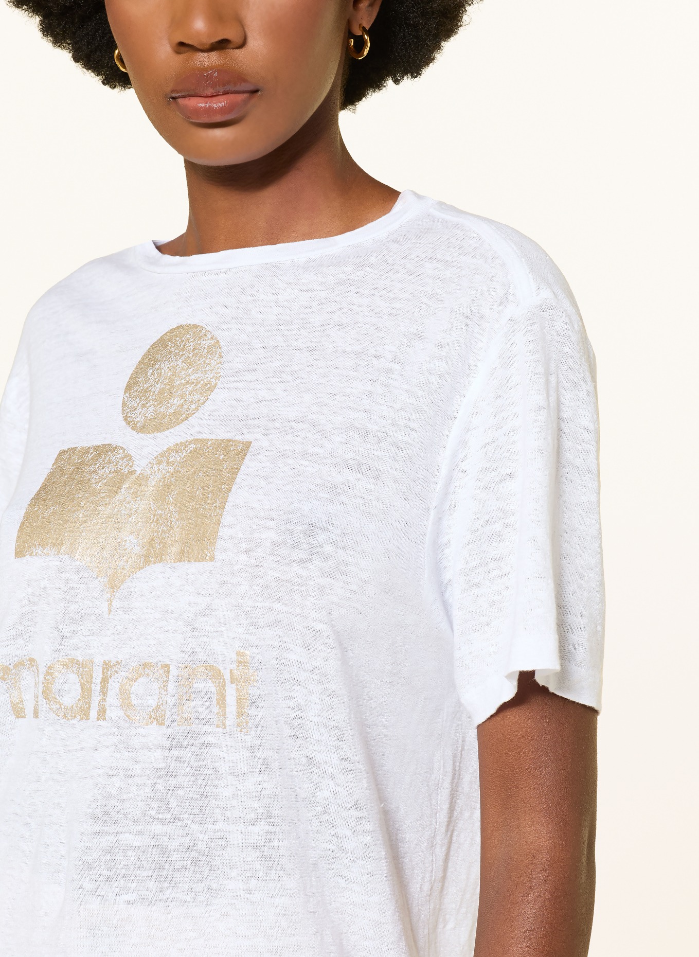 MARANT ÉTOILE T-Shirt ZEWEL aus Leinen: WEISS / GOLD