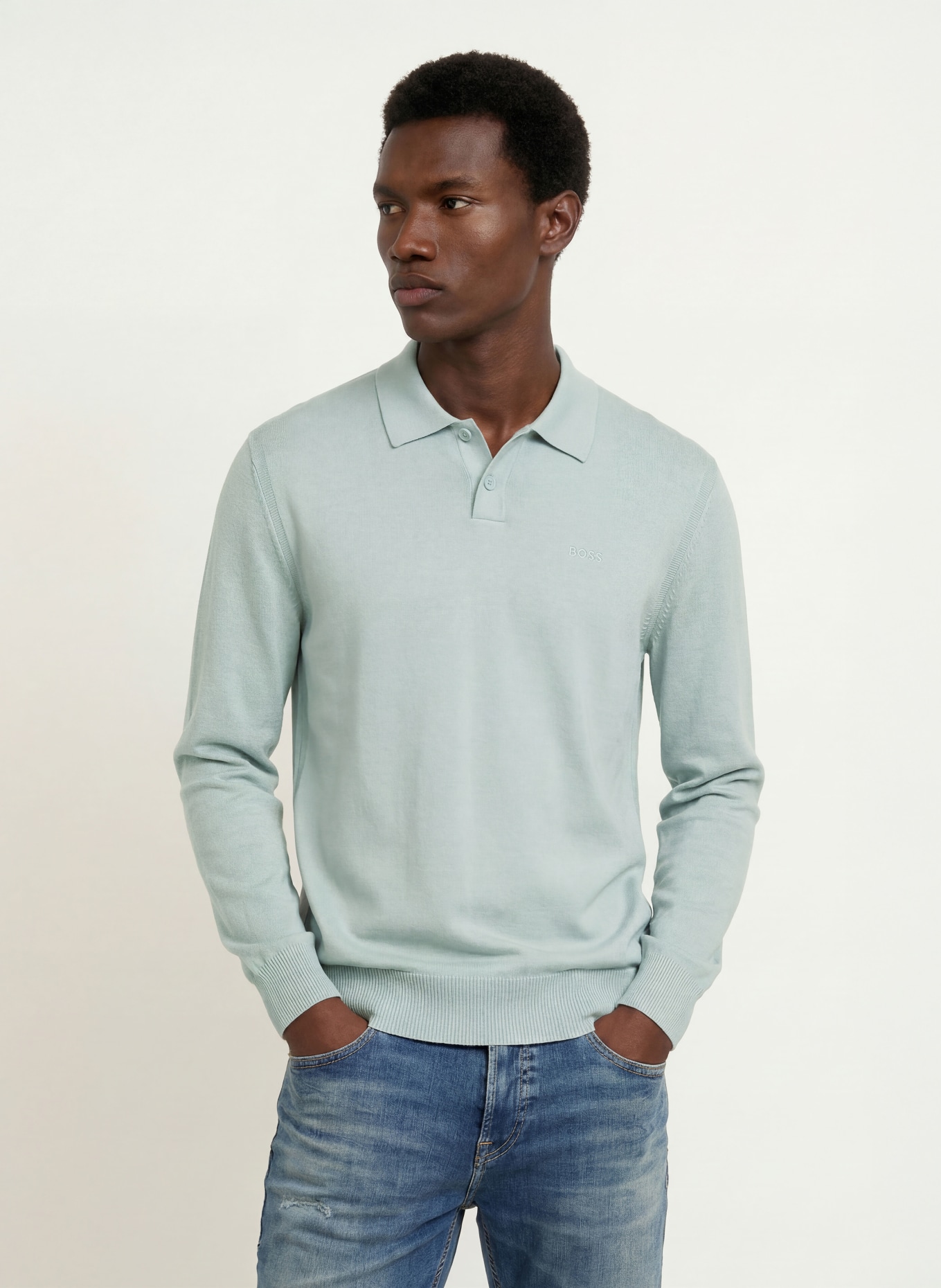 BOSS Gebreid poloshirt ASAC: BLAUWGRIJS