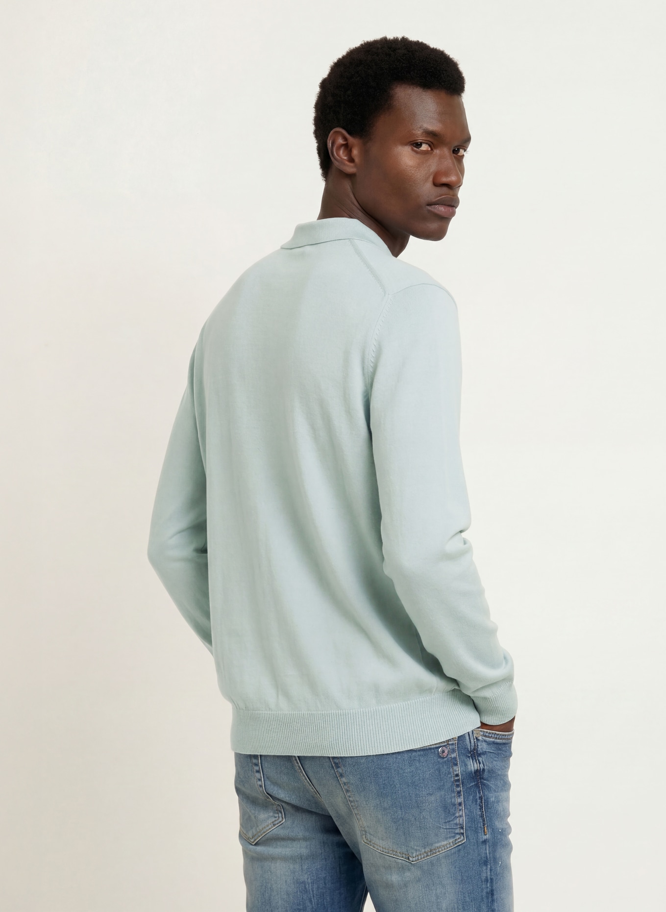 BOSS Gebreid poloshirt ASAC: BLAUWGRIJS