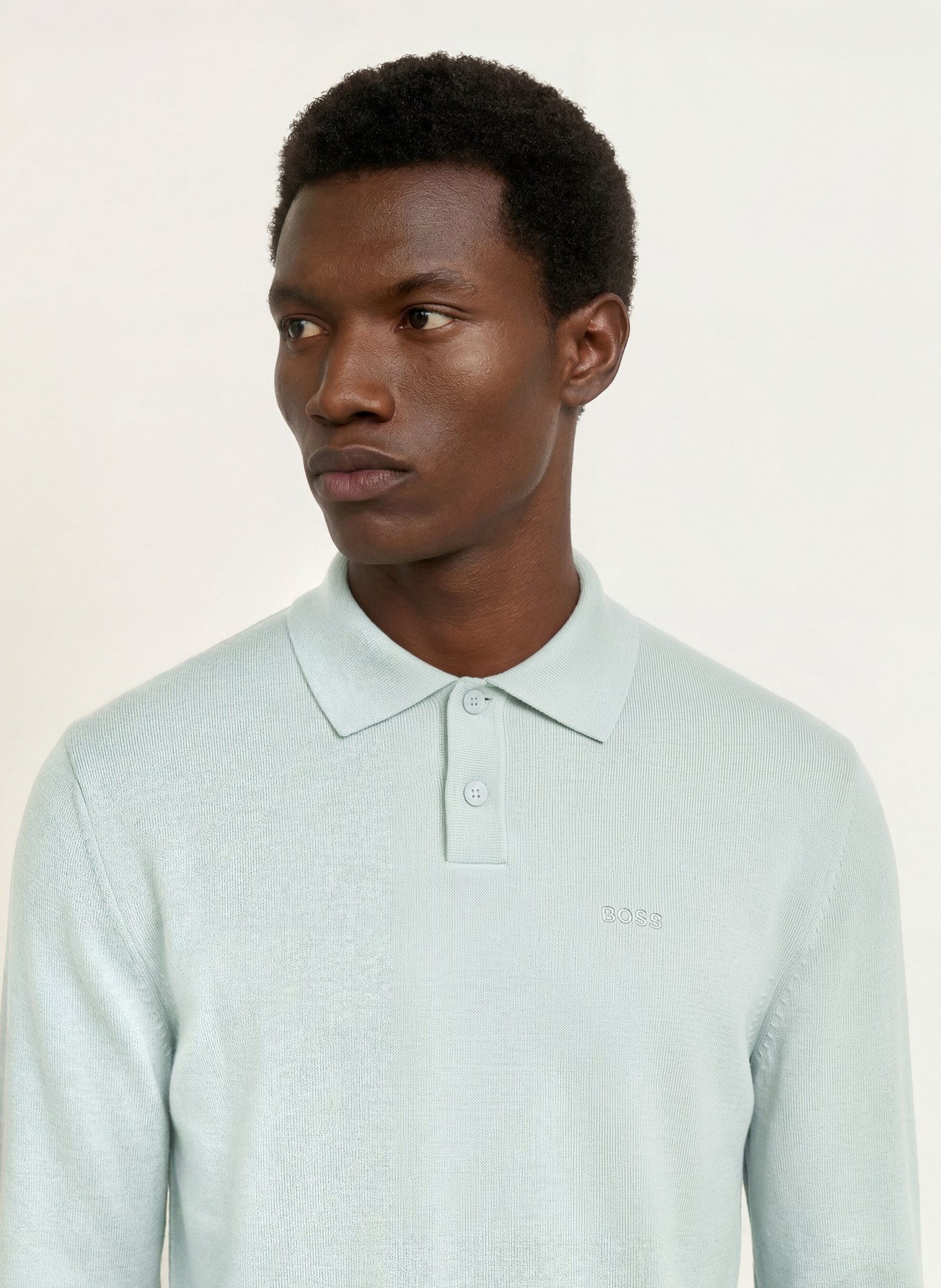 BOSS Gebreid poloshirt ASAC: BLAUWGRIJS