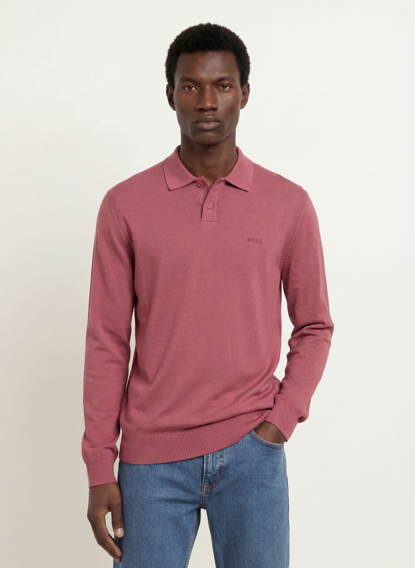 BOSS Gebreid poloshirt ASAC: VIEUX ROSE