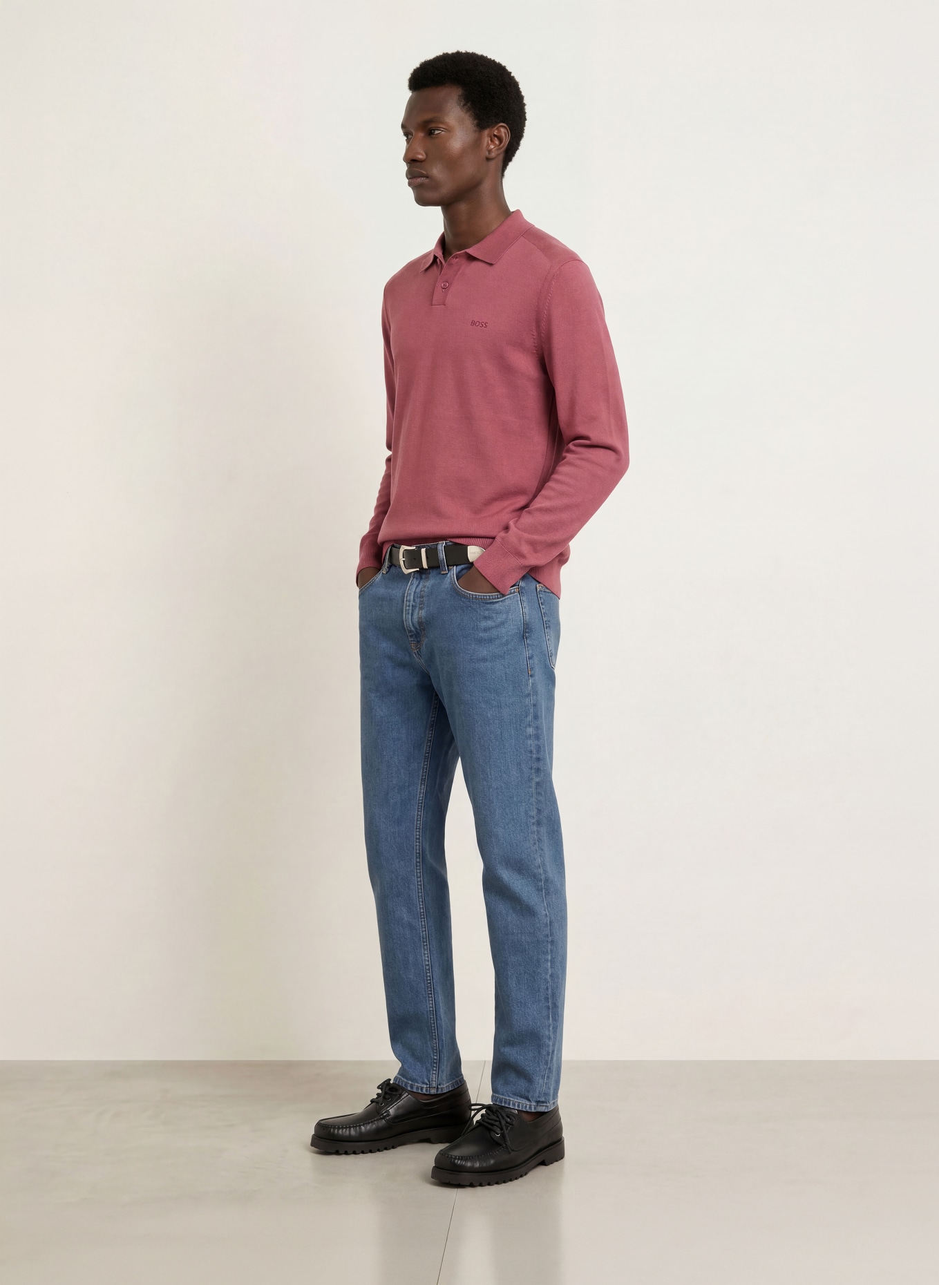 BOSS Gebreid poloshirt ASAC: VIEUX ROSE
