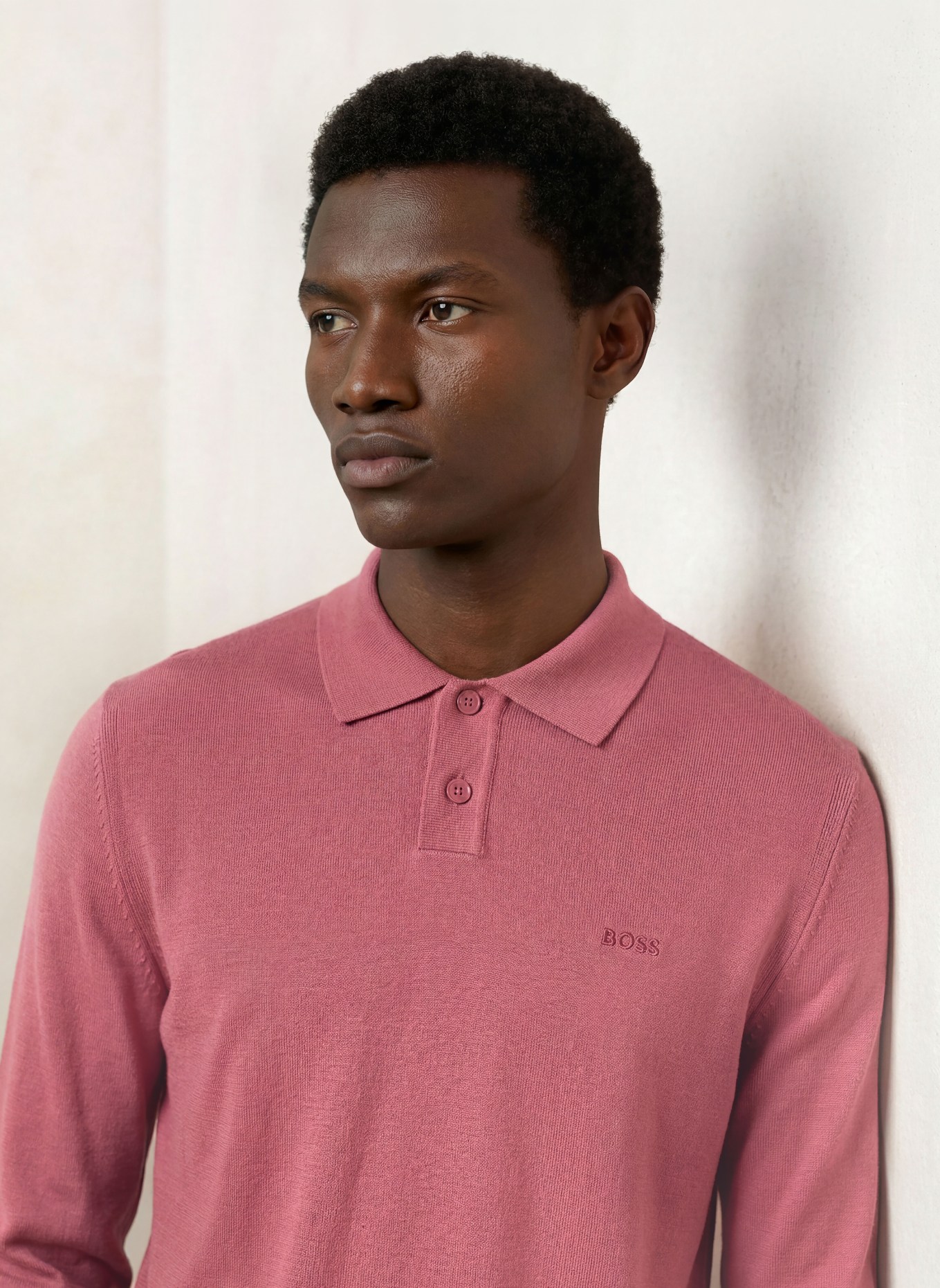 BOSS Gebreid poloshirt ASAC: VIEUX ROSE