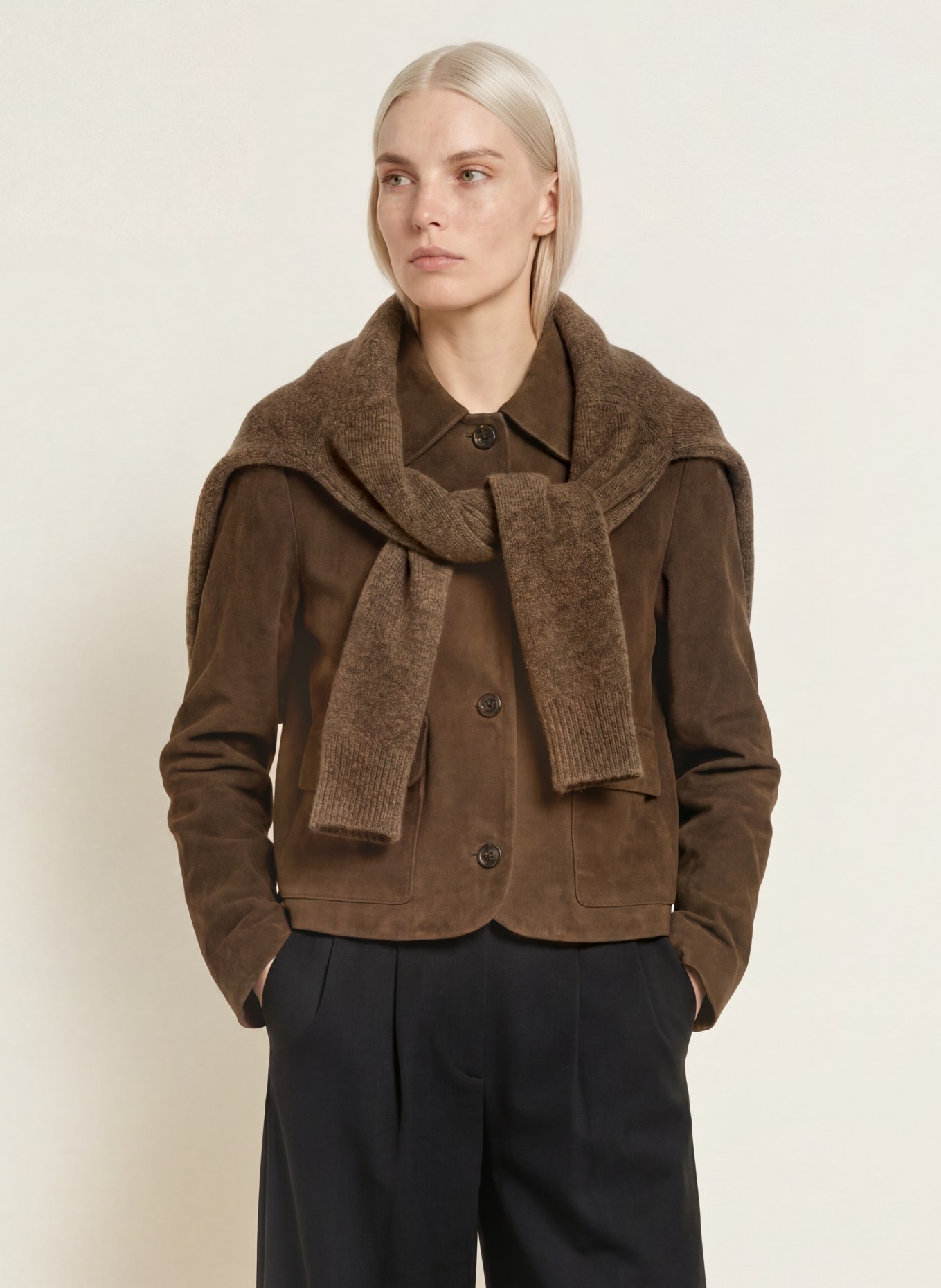 SELECTED Læderblazer: MØRKEBRUN