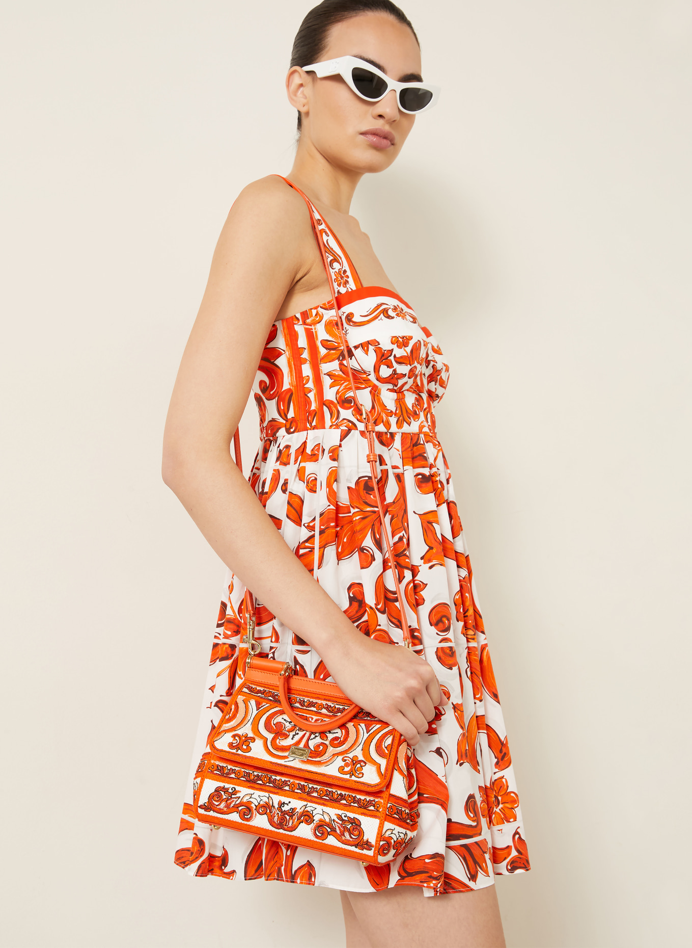 DOLCE & GABBANA Sac à main SICILY SMALL: ORANGE / BLANC