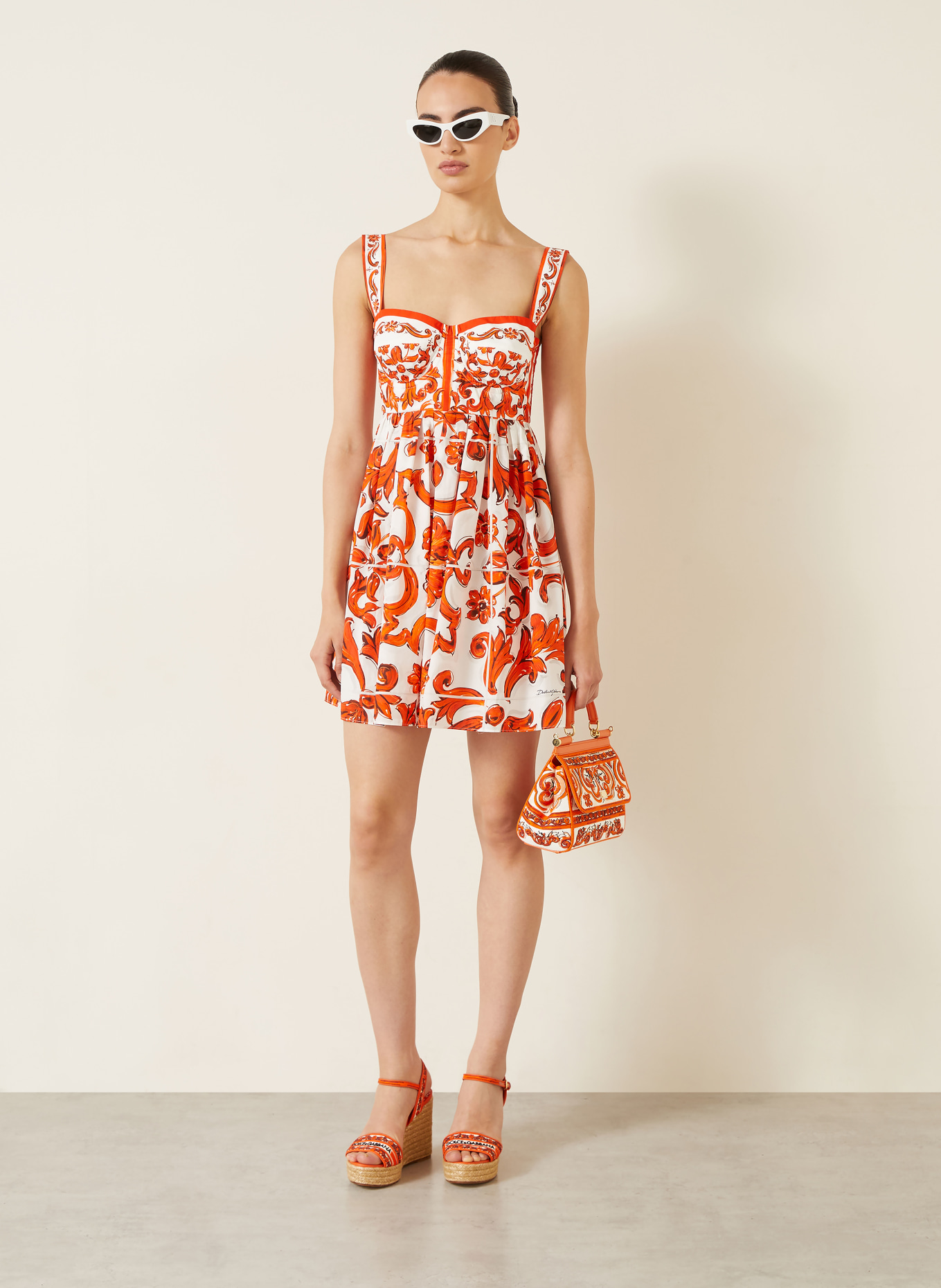 DOLCE & GABBANA Sac à main SICILY SMALL: ORANGE / BLANC