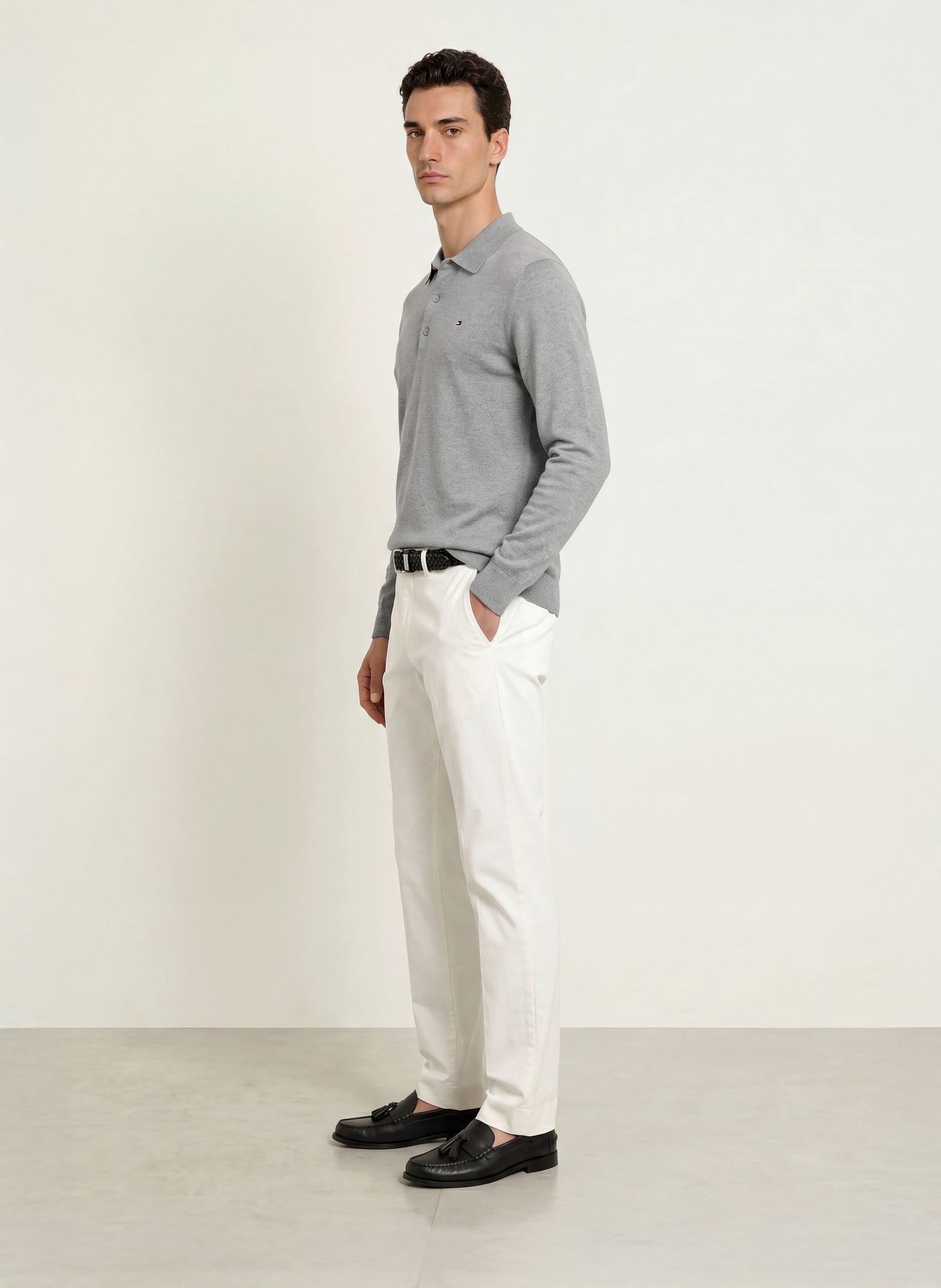TOMMY HILFIGER Stickad pikétröja: GRÅ