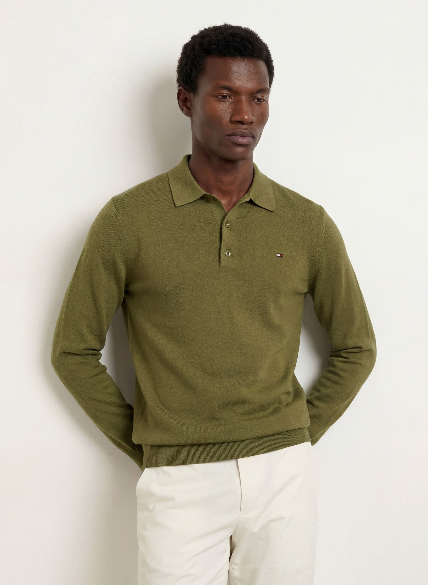 TOMMY HILFIGER Knitted polo shirt: DARK GREEN