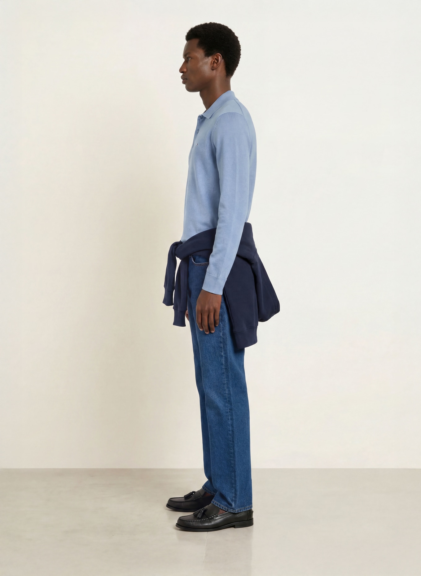TOMMY HILFIGER Strick-Poloshirt: HELLBLAU