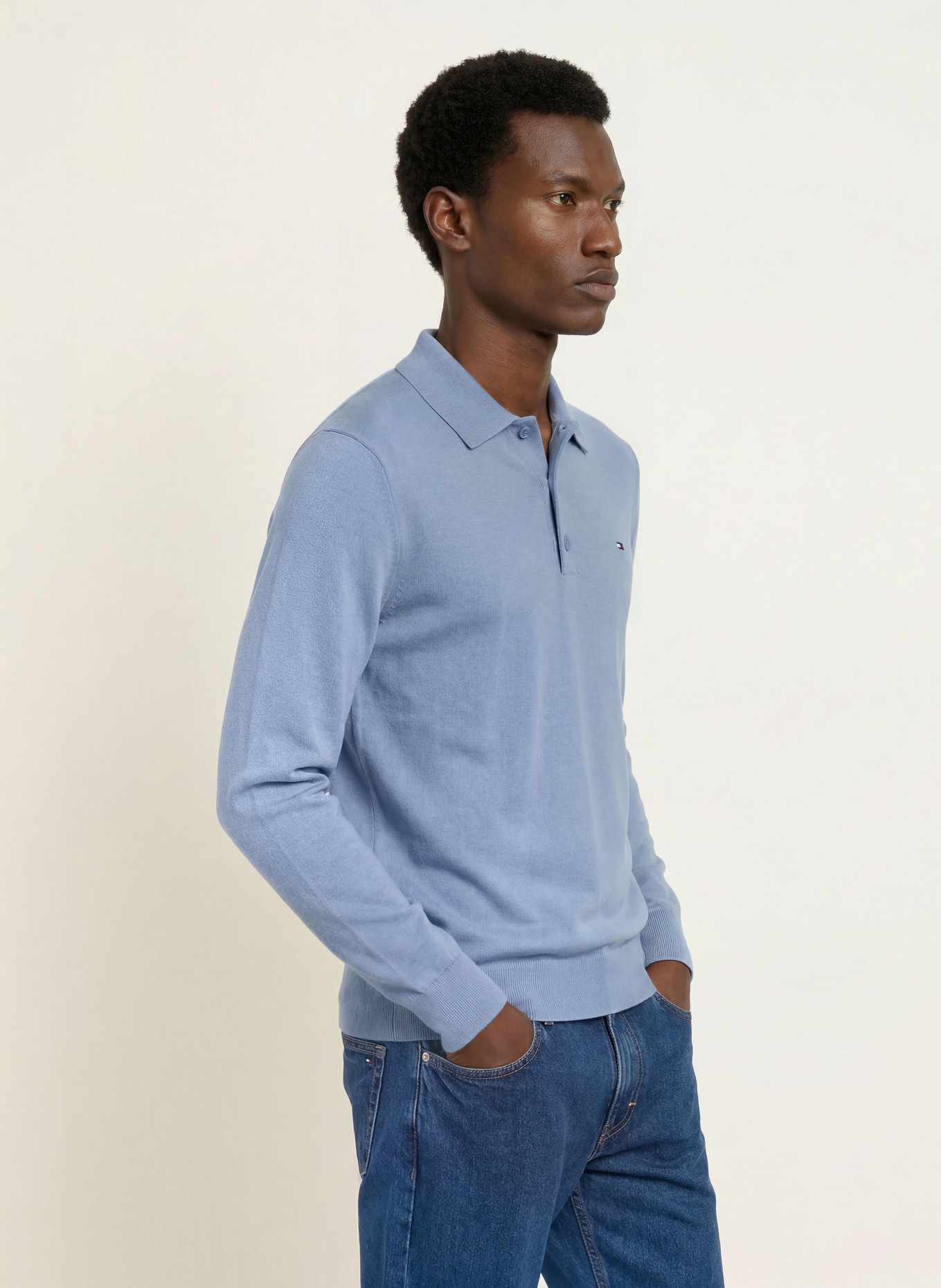 TOMMY HILFIGER Strick-Poloshirt: HELLBLAU