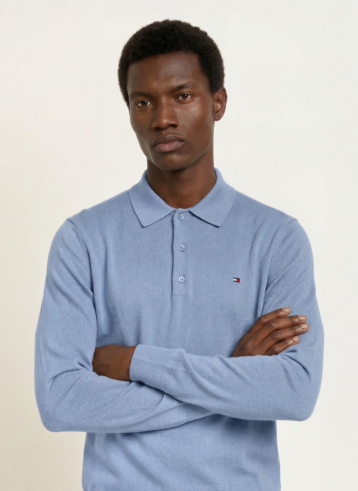 TOMMY HILFIGER Strick-Poloshirt: HELLBLAU
