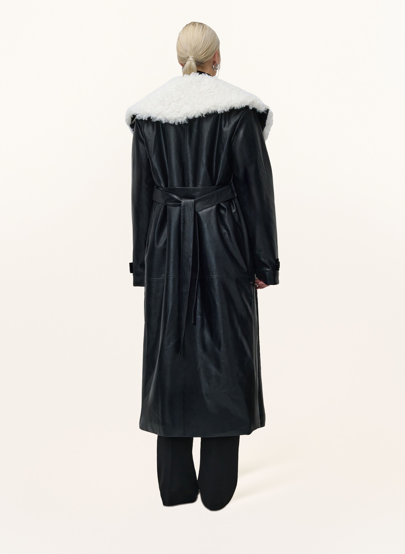 LeGer Studio JANIQUE coat in leather look with faux fur: BLACK / WHITE