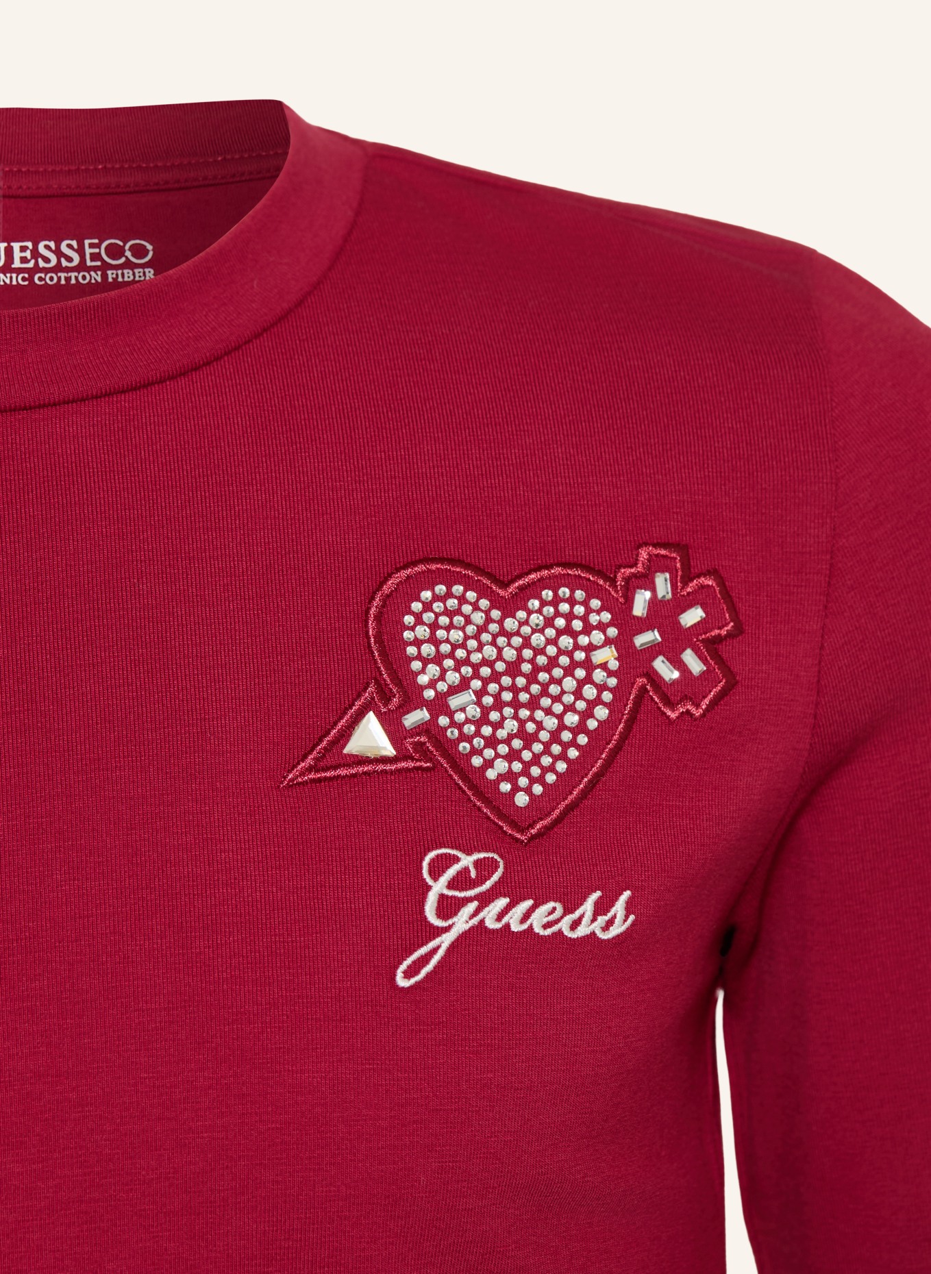GUESS Haut à manches longues avec perles décoratives: ROUGE FONCÉ
