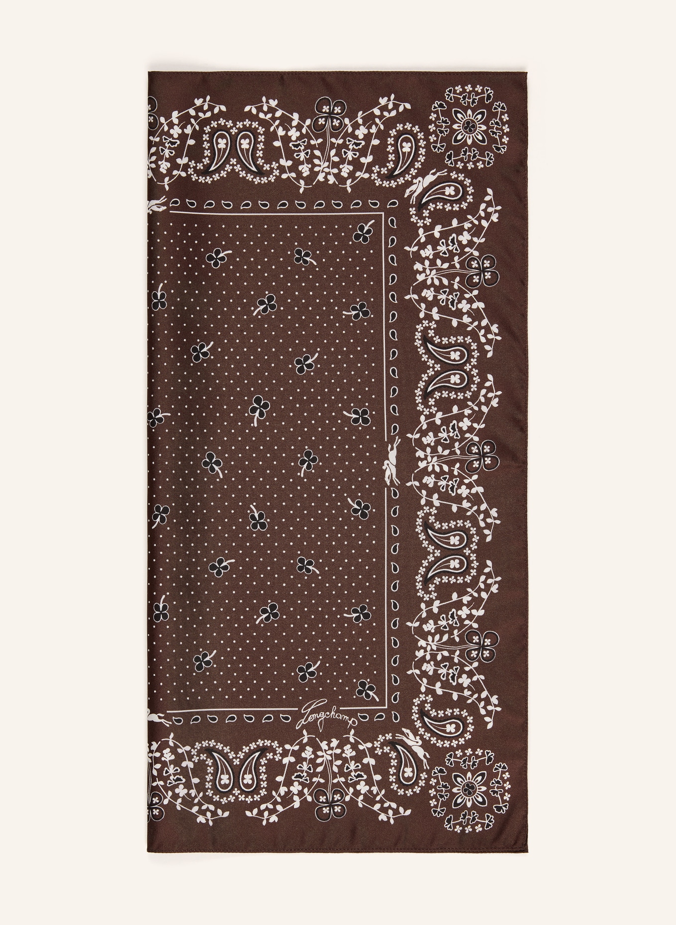 LONGCHAMP Seidentuch FRENCH BANDANA: DUNKELBRAUN / WEISS / SCHWARZ