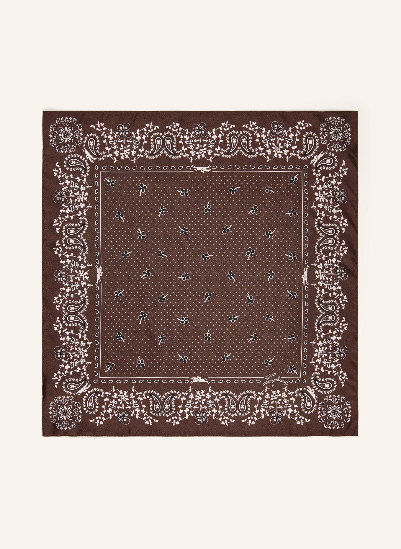 LONGCHAMP Seidentuch FRENCH BANDANA: DUNKELBRAUN / WEISS / SCHWARZ