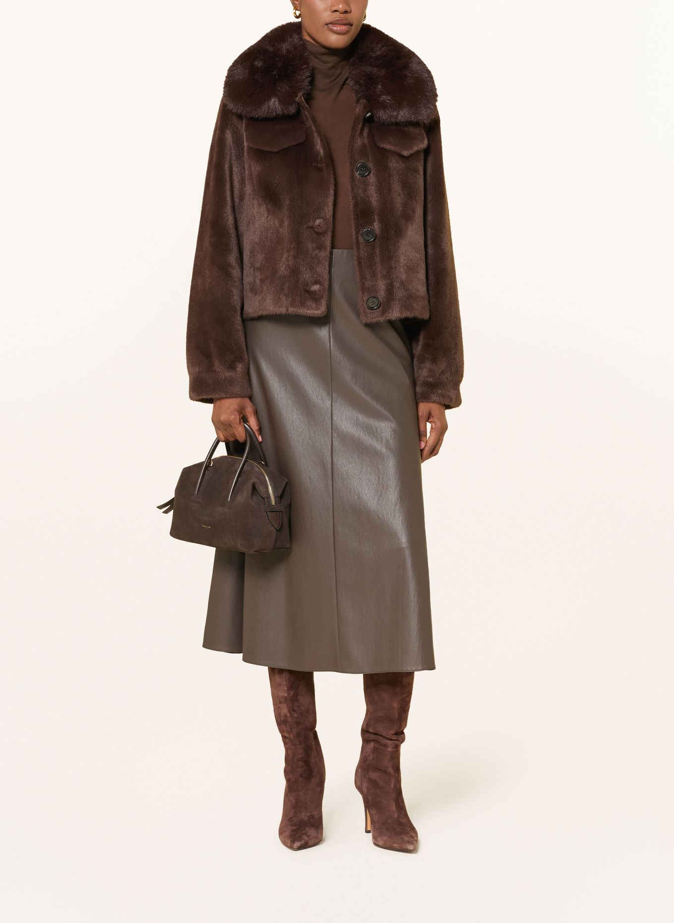 SEDUCTIVE Rock in leerlook: MARRON FONCÉ