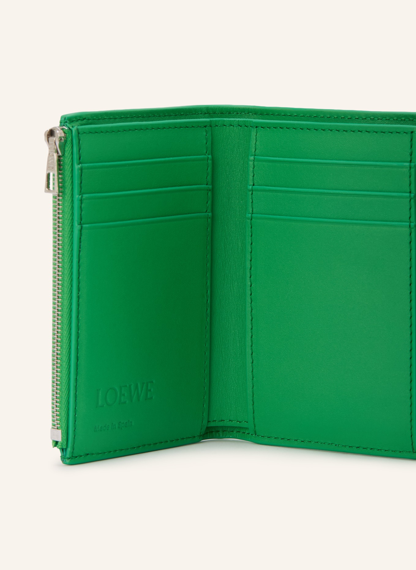 LOEWE Portefeuille ANAGRAM SMALL: VERT / ARGENT