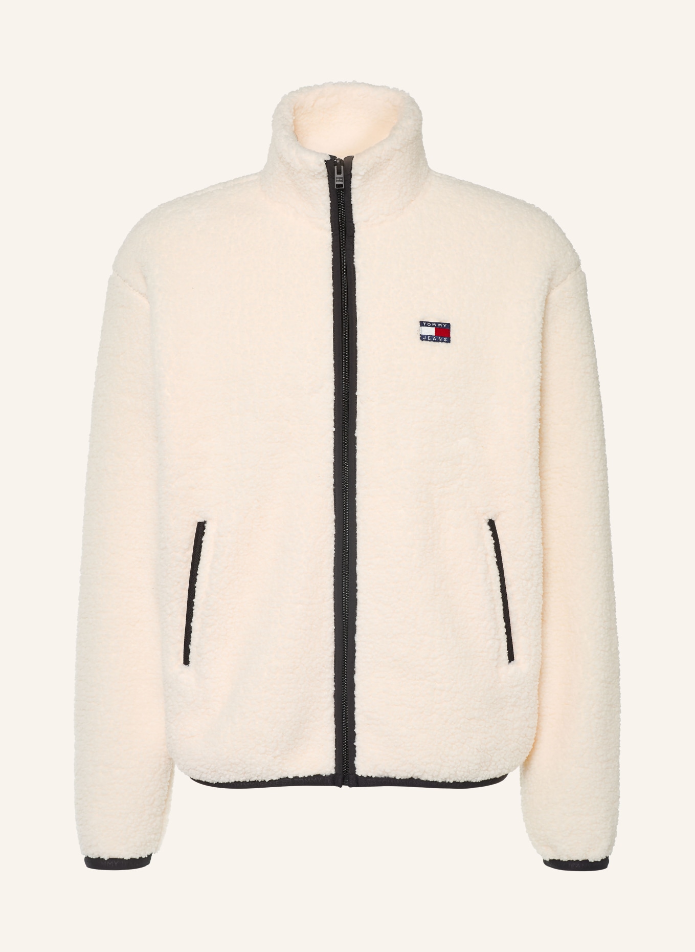 TOMMY JEANS Teddyfell-Jacke: CREME / SCHWARZ