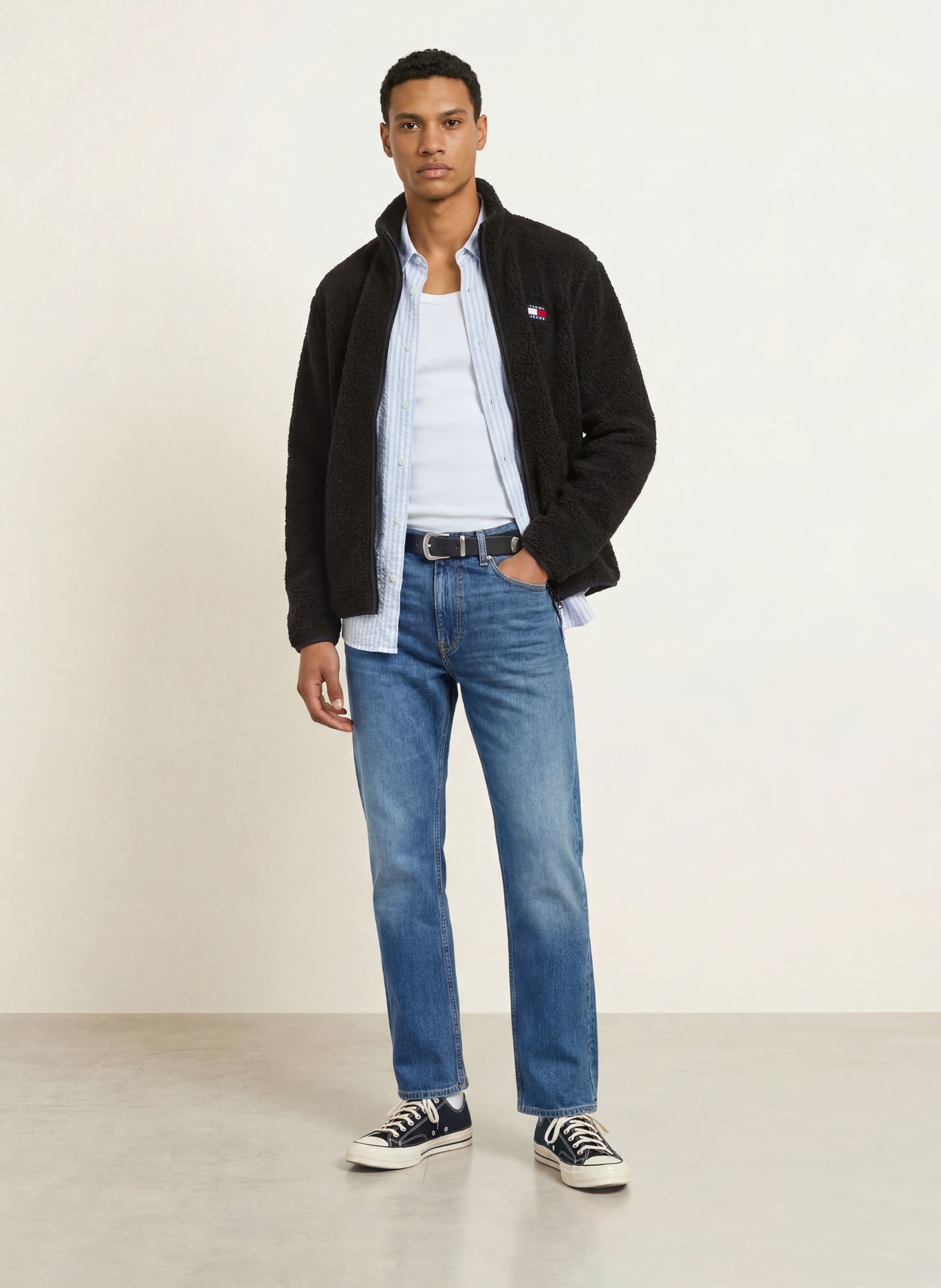 TOMMY JEANS Teddyfell-Jacke: SCHWARZ