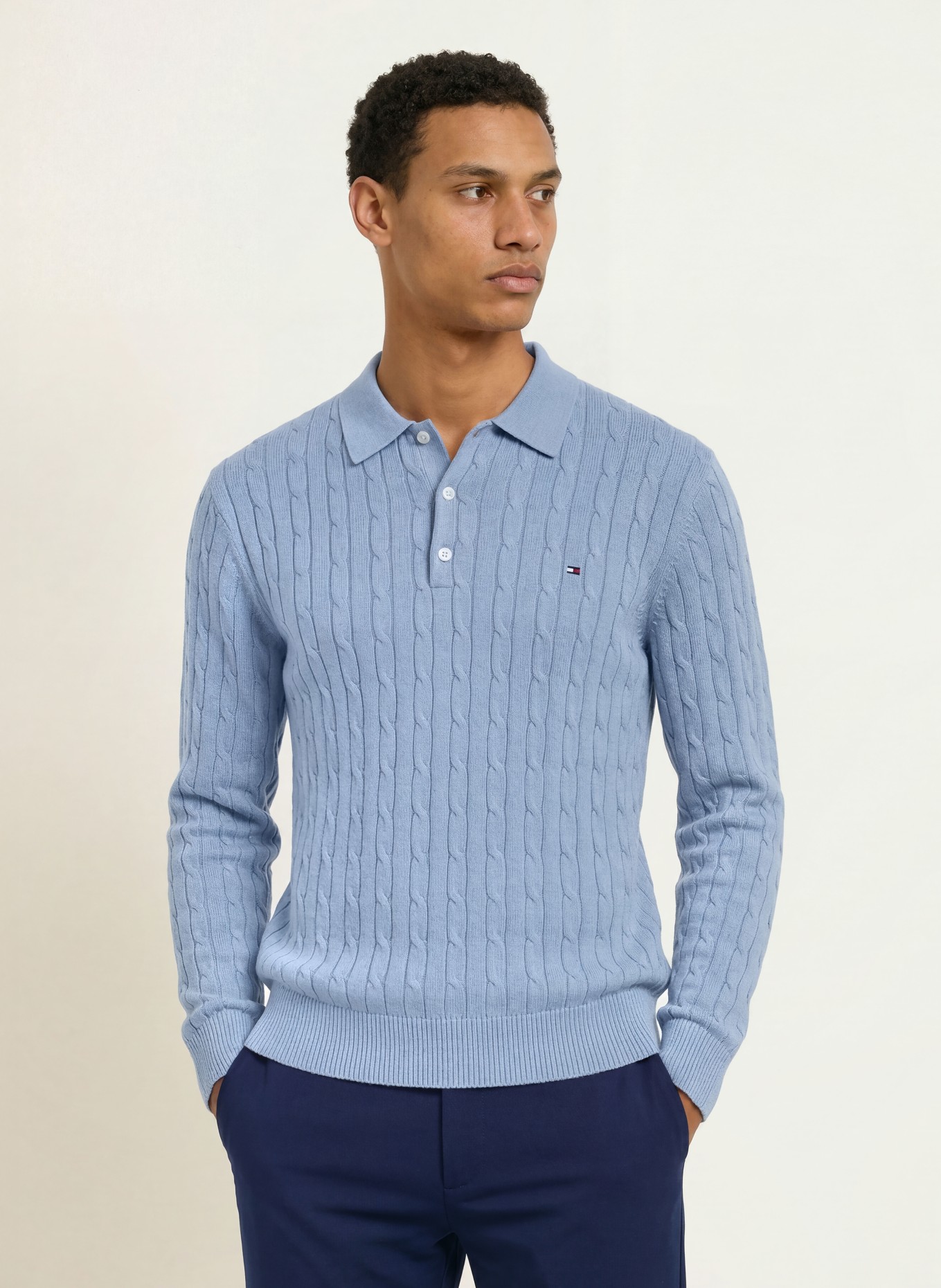 TOMMY HILFIGER Strick-Poloshirt: HELLBLAU