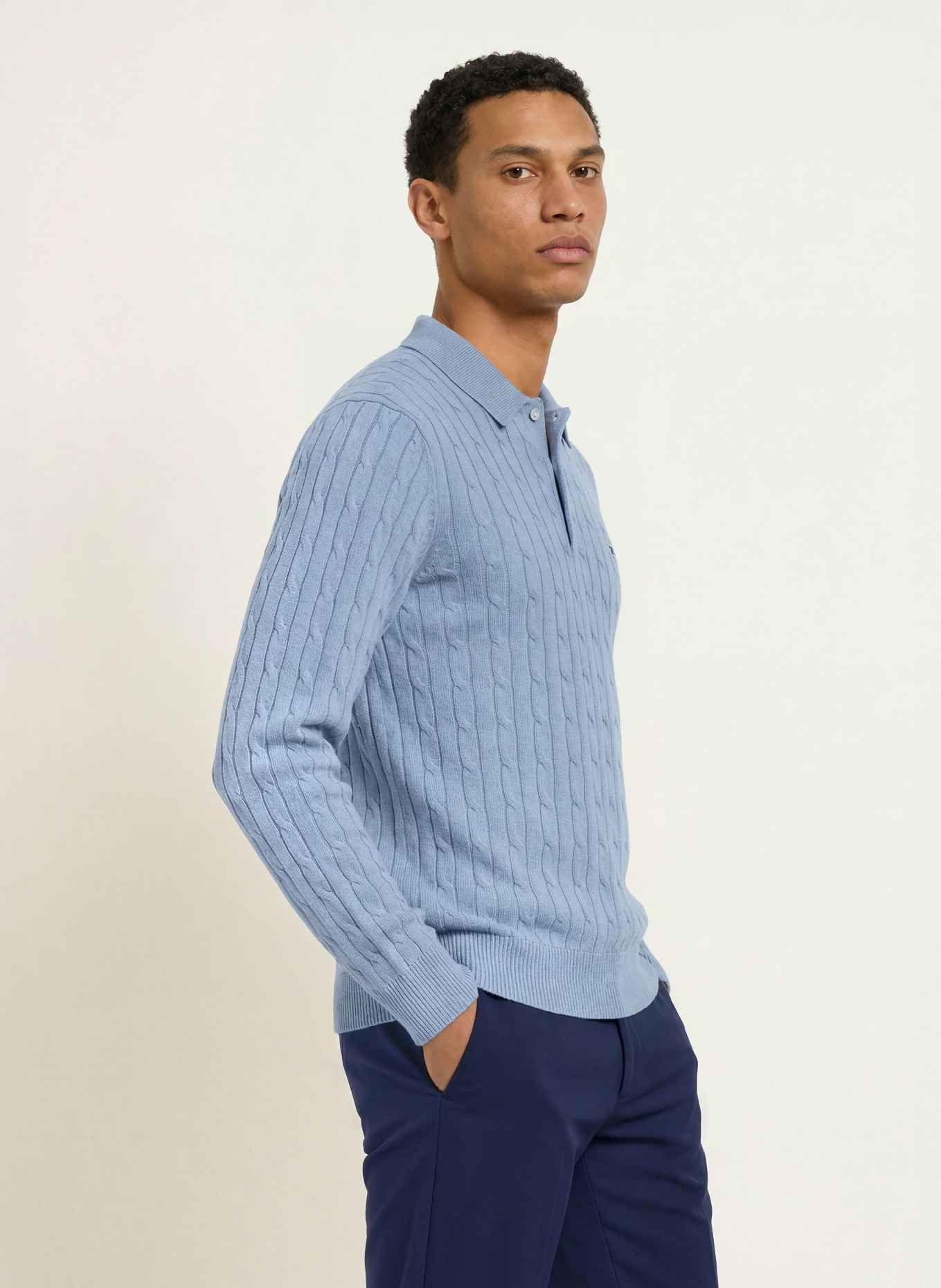 TOMMY HILFIGER Strick-Poloshirt: HELLBLAU
