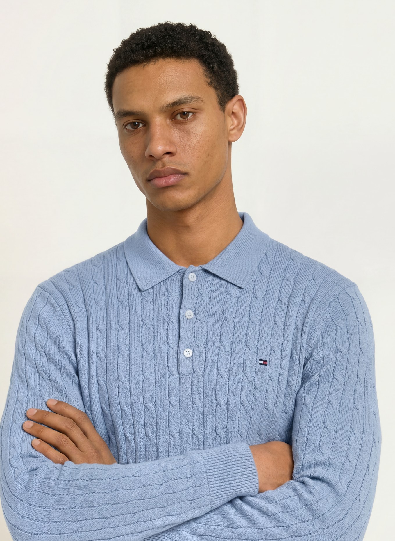 TOMMY HILFIGER Strick-Poloshirt: HELLBLAU