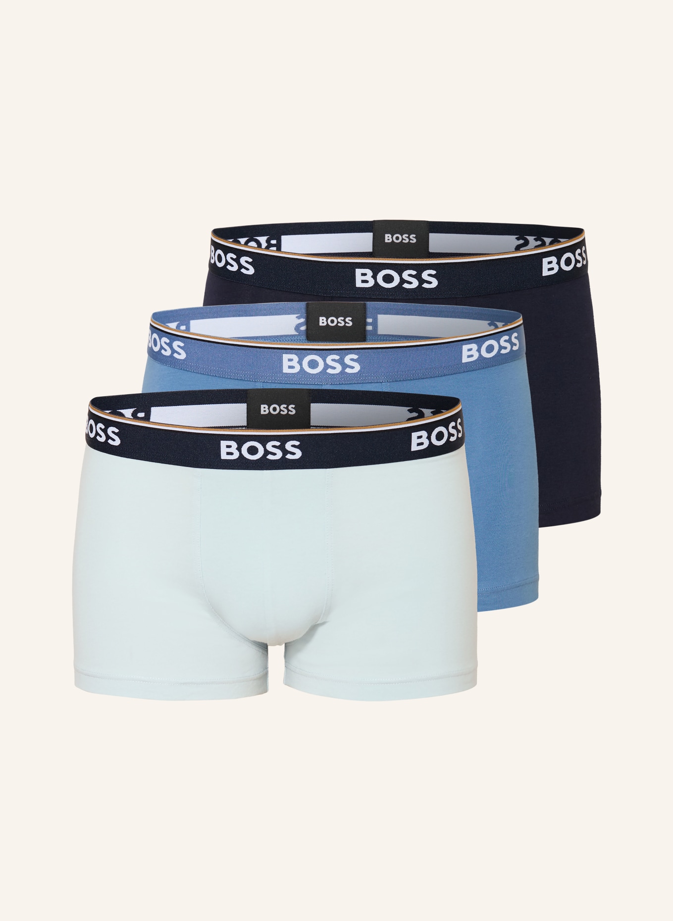 BOSS 3er-Pack Boxershorts POWER: DUNKELBLAU / BLAUGRAU / HELLBLAU