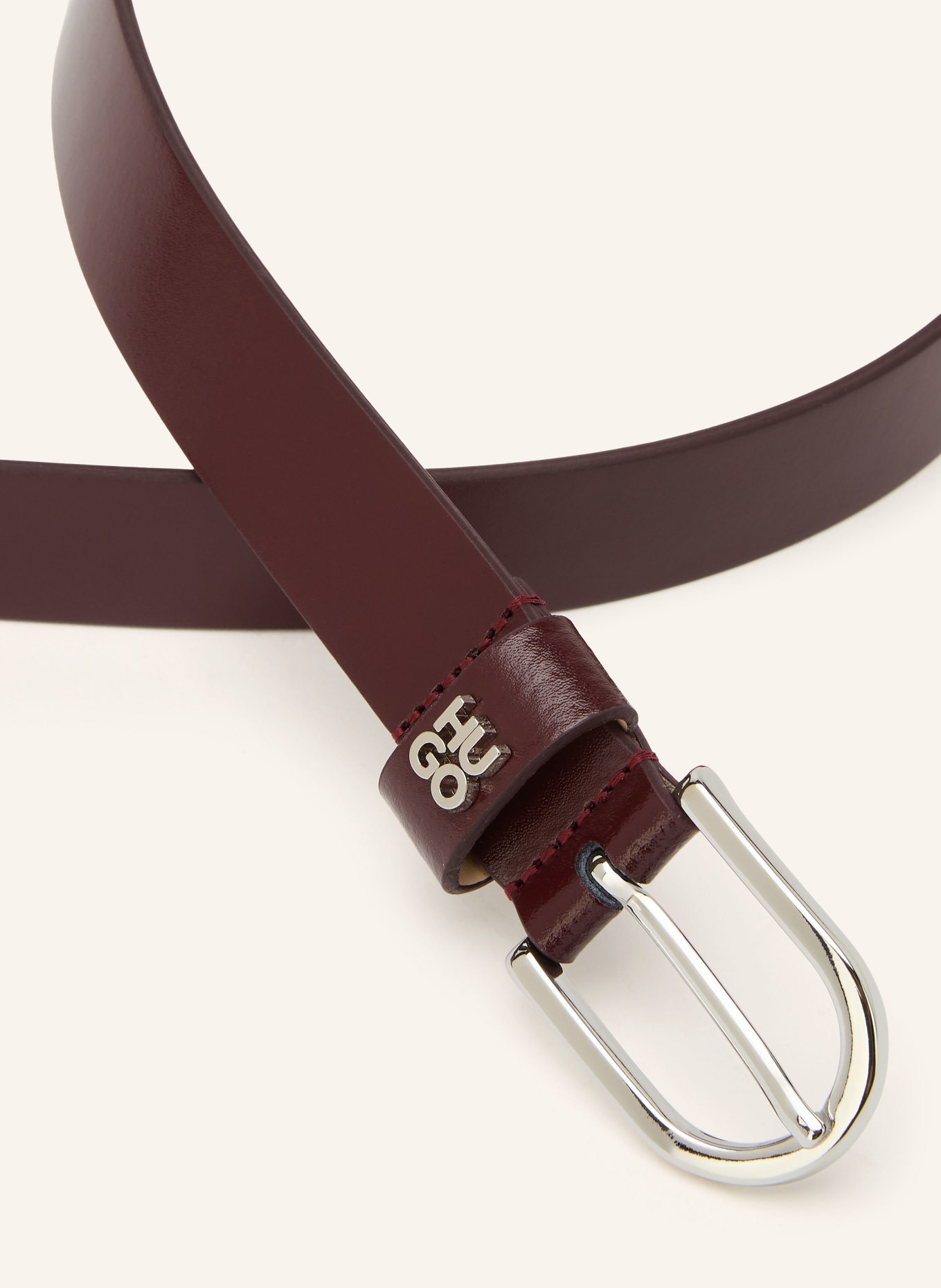HUGO Leren riem ZOEY: DONKERROOD / ZILVER