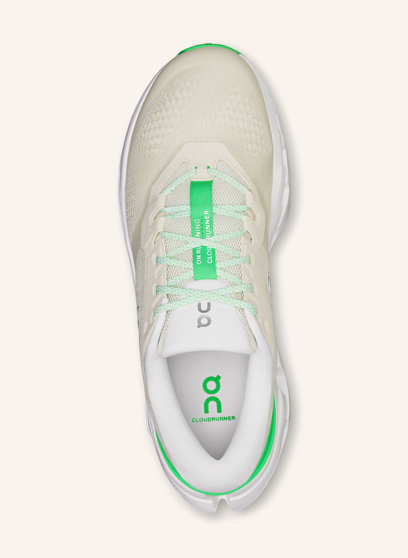 On CLOUDRUNNER 3 running shoes: WHITE / NEON GREEN