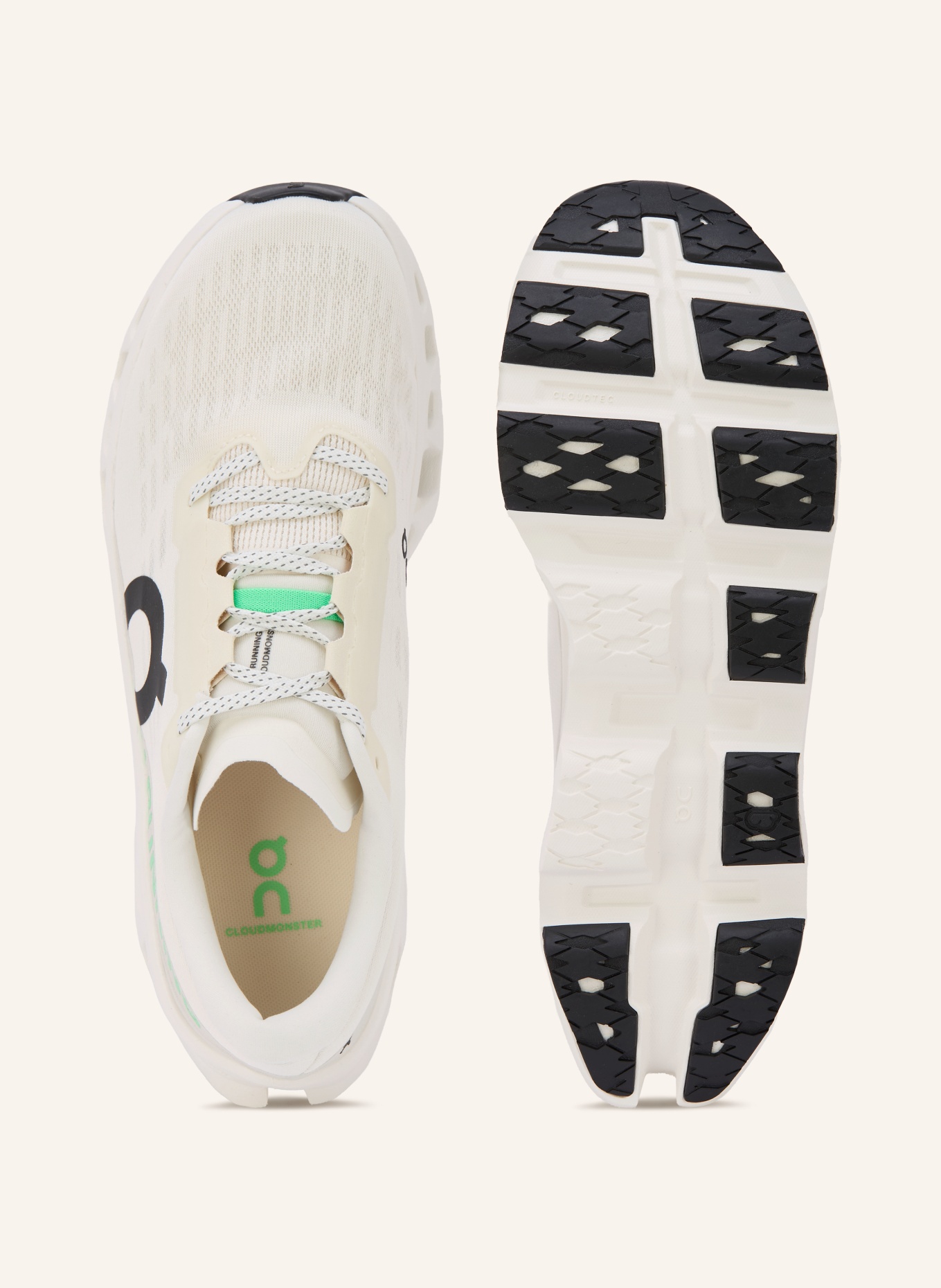 On Hardloopschoenen CLOUDMONSTER 3: WIT / BEIGE / NEONGROEN