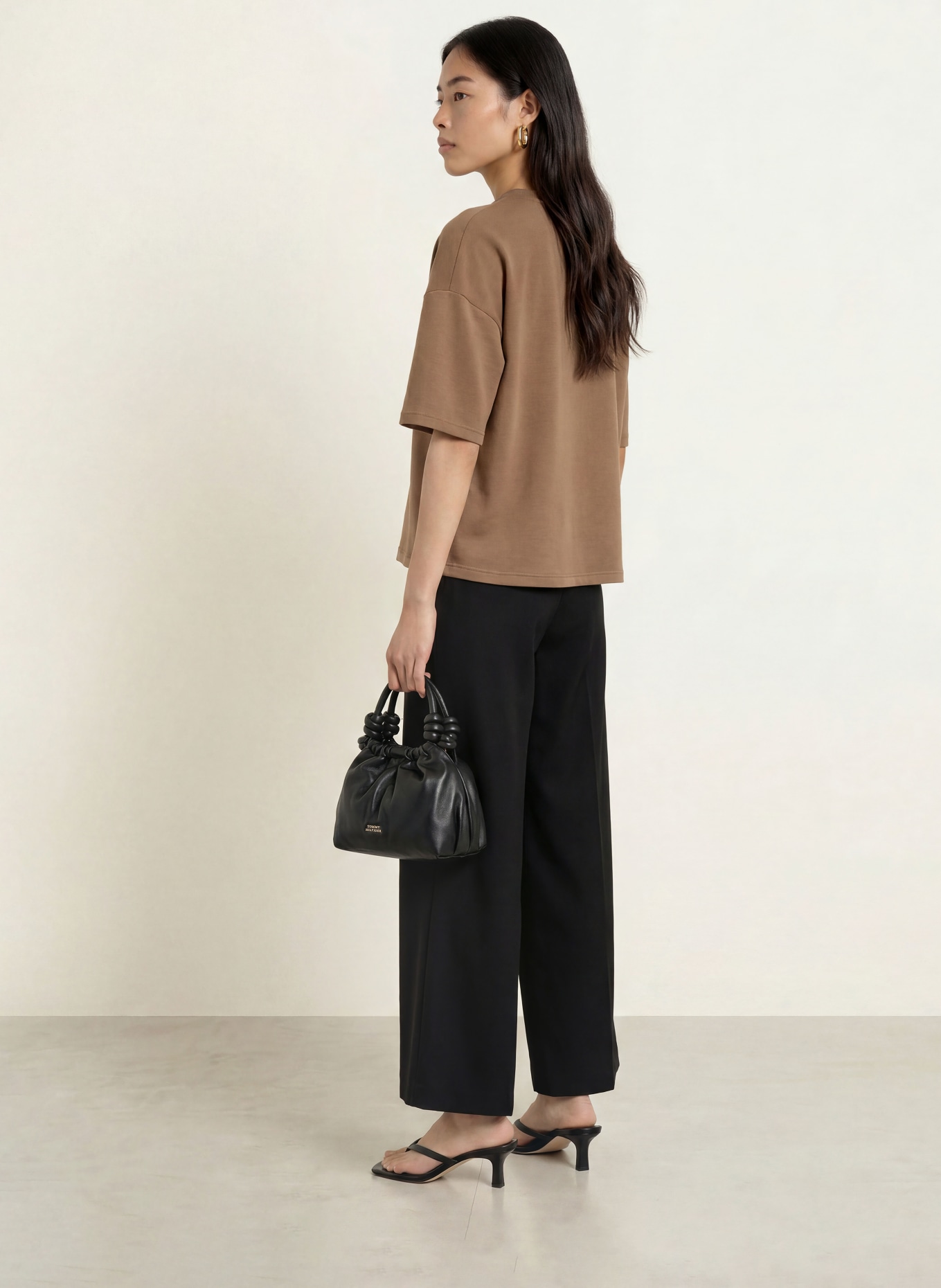 SELECTED Oversized tričko s 3/4 rukávy: HNĚDÁ