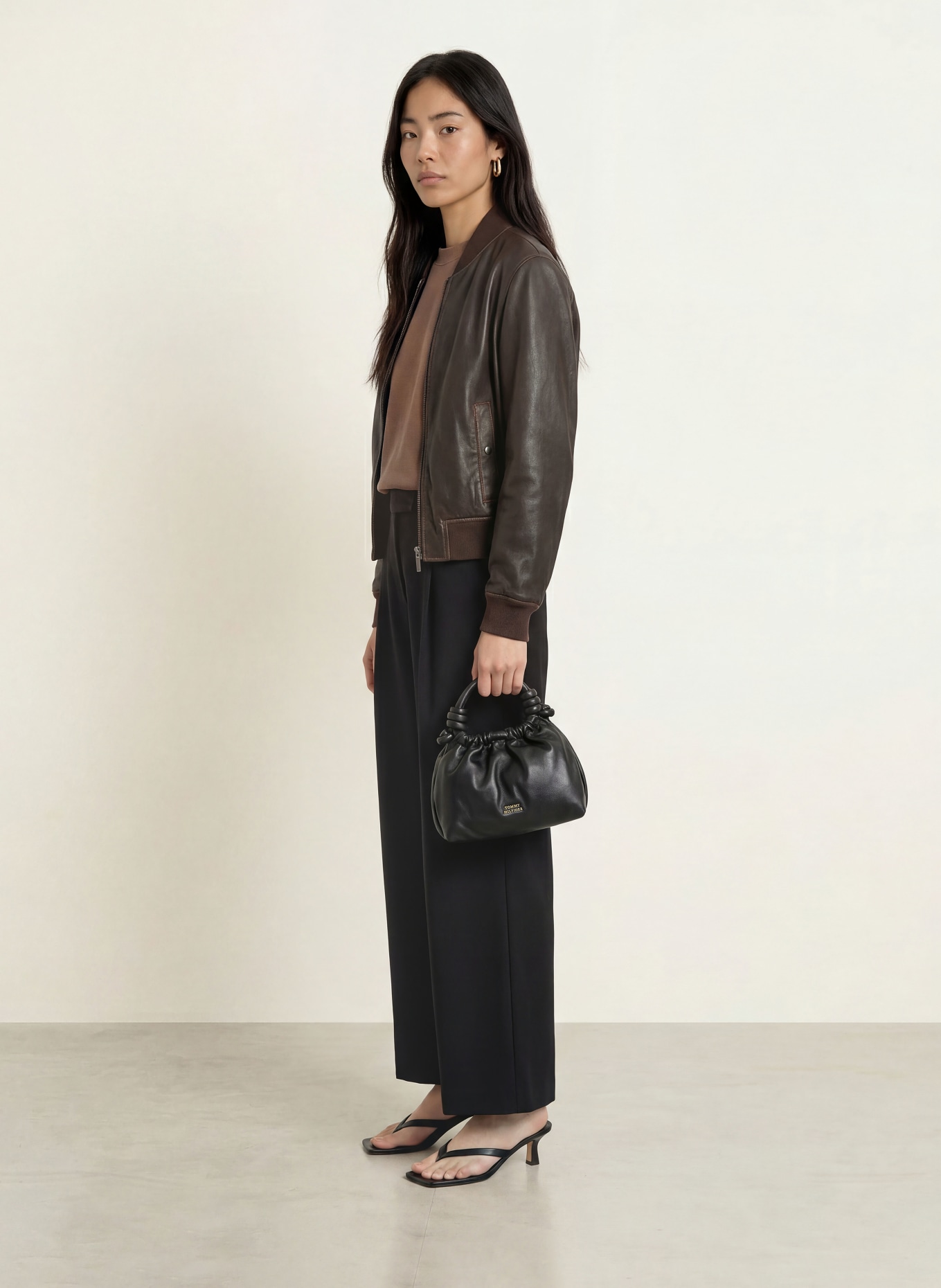 SELECTED Oversized tričko s 3/4 rukávy: HNĚDÁ