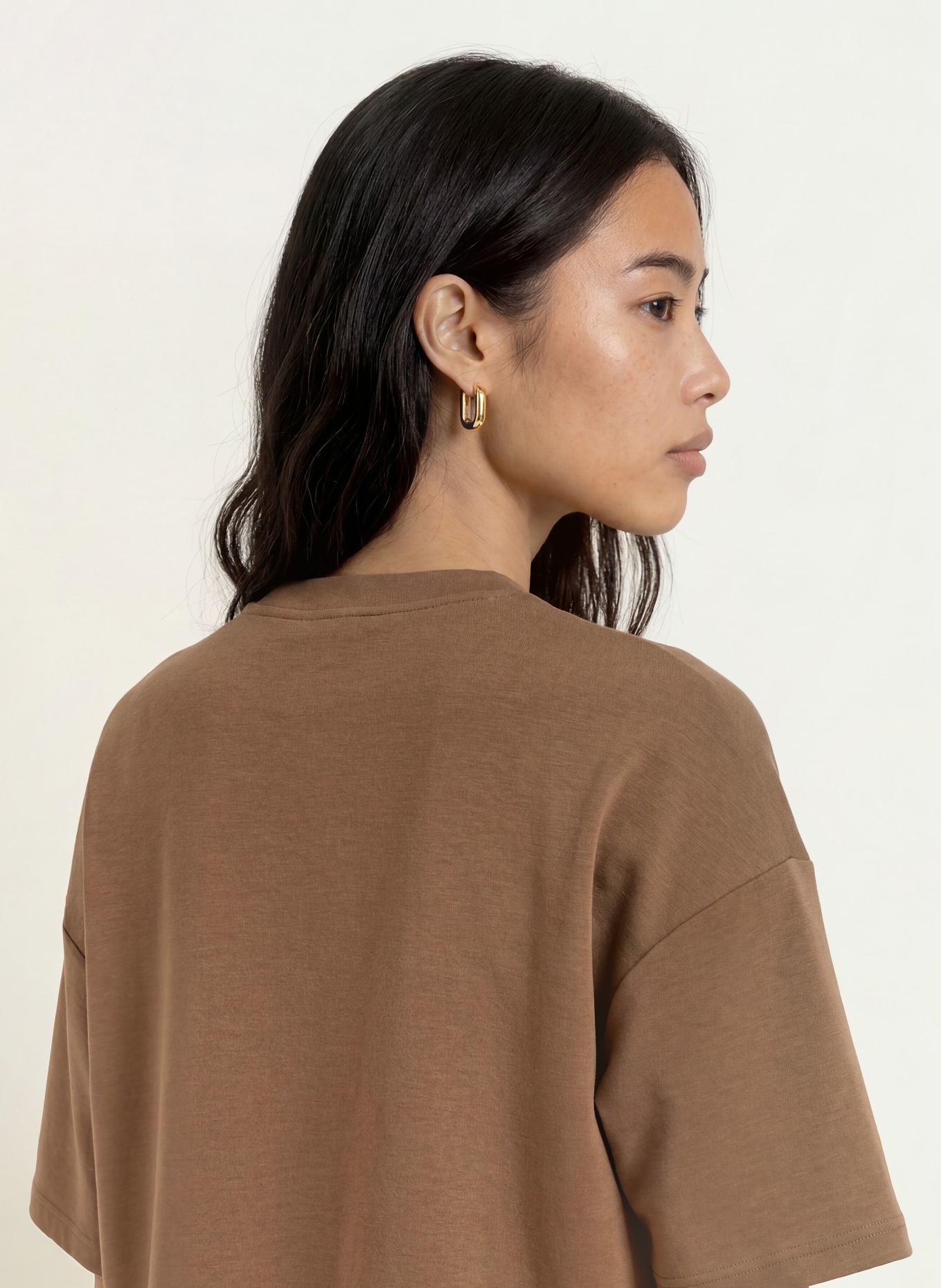 SELECTED Oversized tričko s 3/4 rukávy: HNĚDÁ
