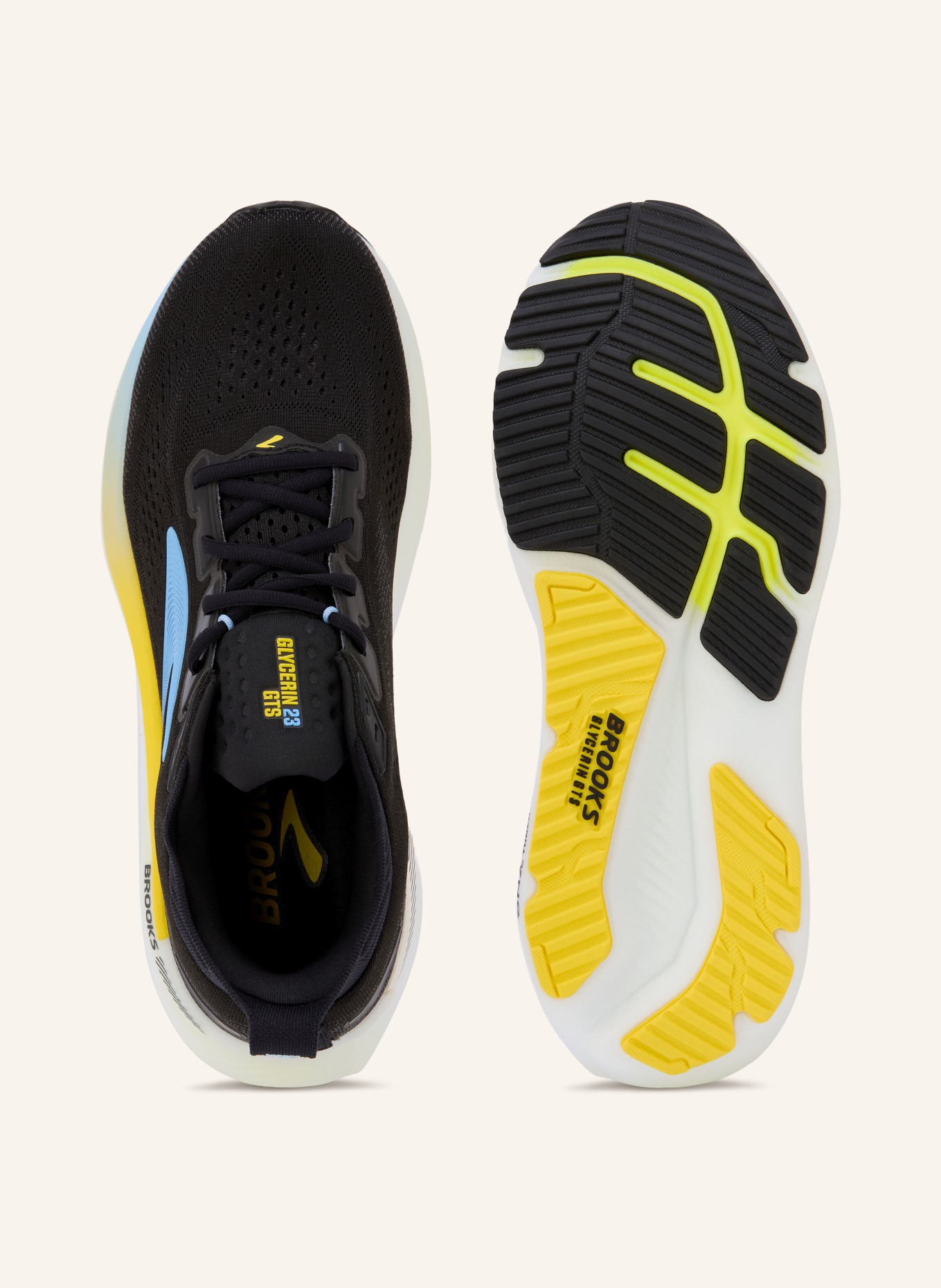 BROOKS Laufschuhe GLYCERIN GTS 23: SCHWARZ / GELB / HELLBLAU