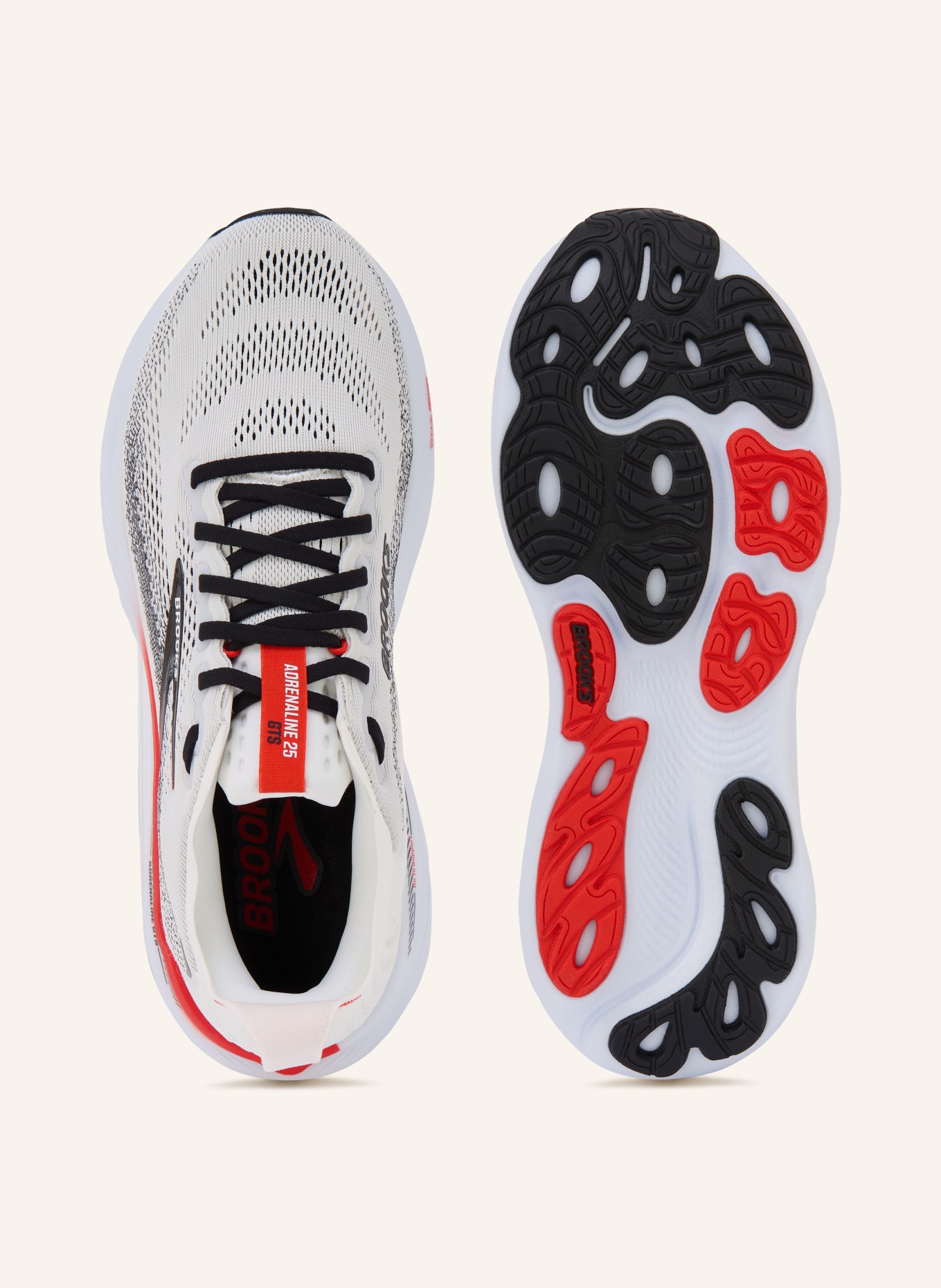 BROOKS Laufschuhe ADRENALINE GTS 25: WEISS / ROT / SCHWARZ