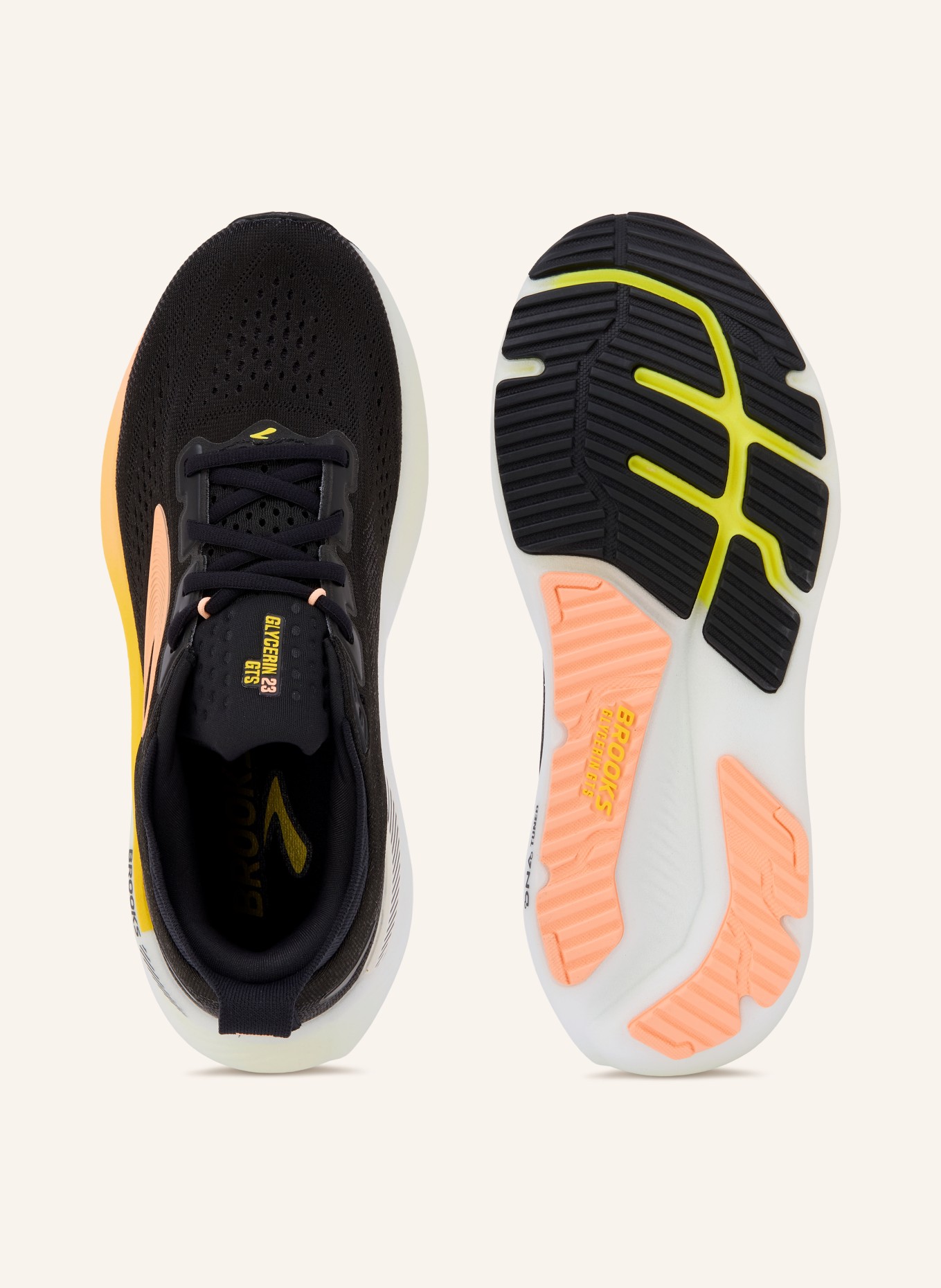 BROOKS Laufschuhe GLYCERIN GTS 23: SCHWARZ / LACHS / GELB