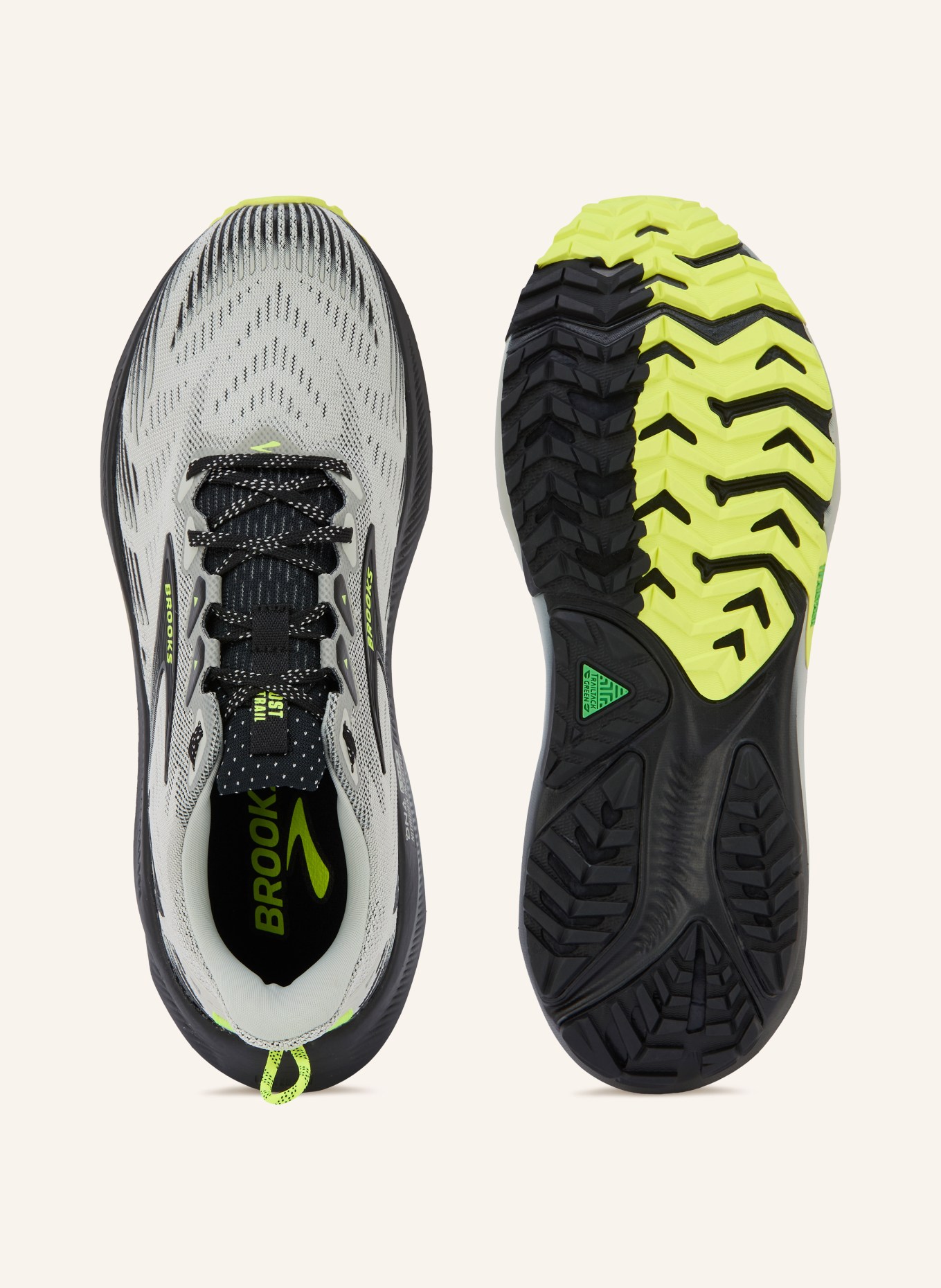 BROOKS Trailrunningschuhe GHOST TRAIL: HELLGRAU / NEONGRÜN / SCHWARZ