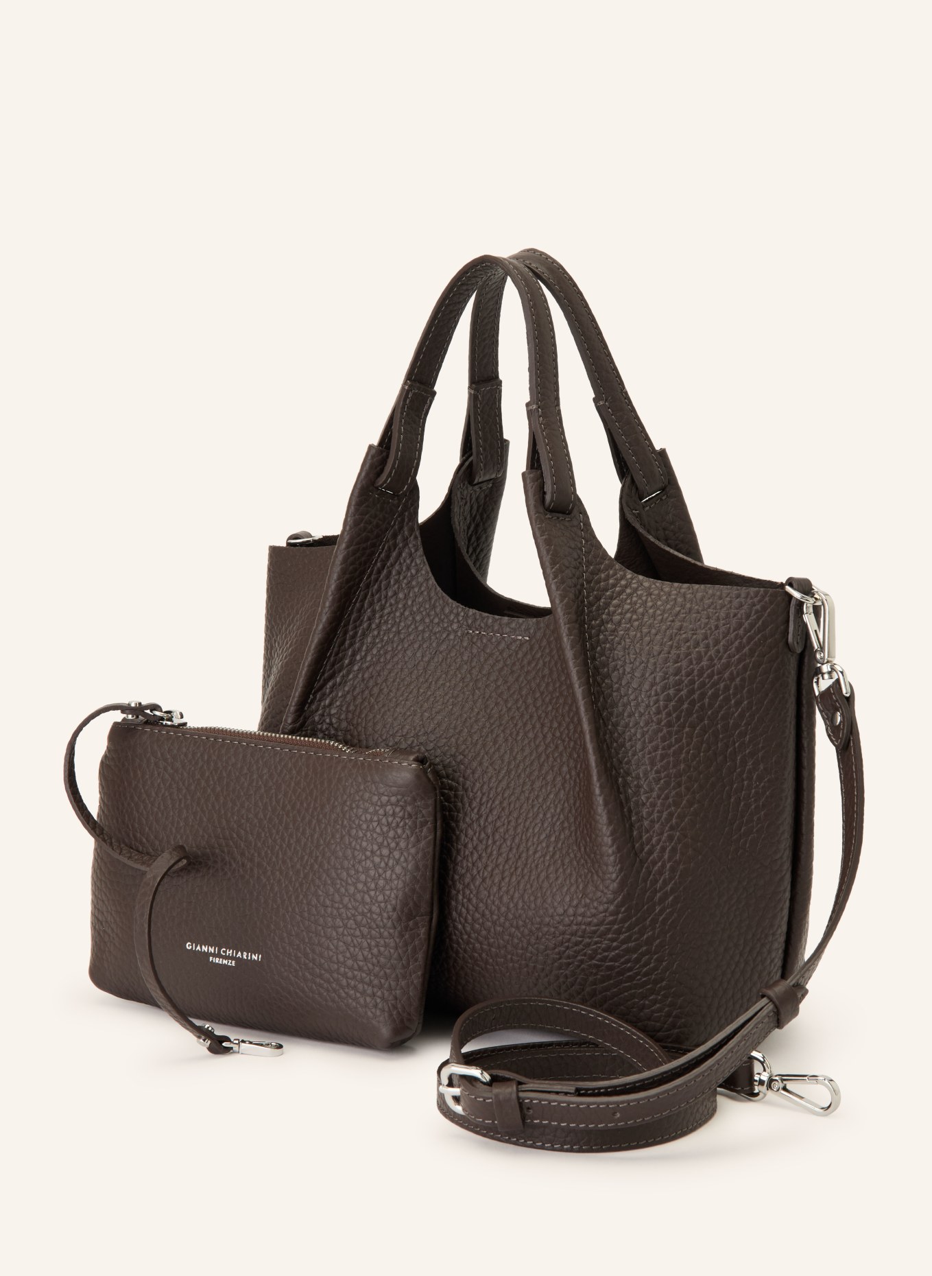 GIANNI CHIARINI DUA MEDIUM shoulder bag with pouch: DARK BROWN