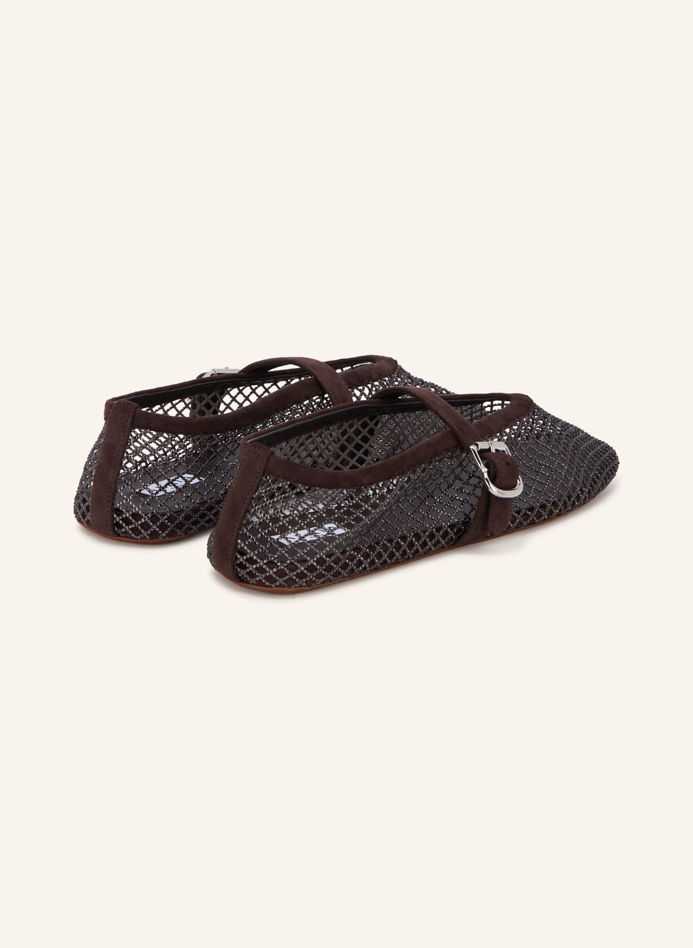 ALAÏA Mary-Jane-Ballerinas mit Schmucksteinen: DUNKELBRAUN / SILBER