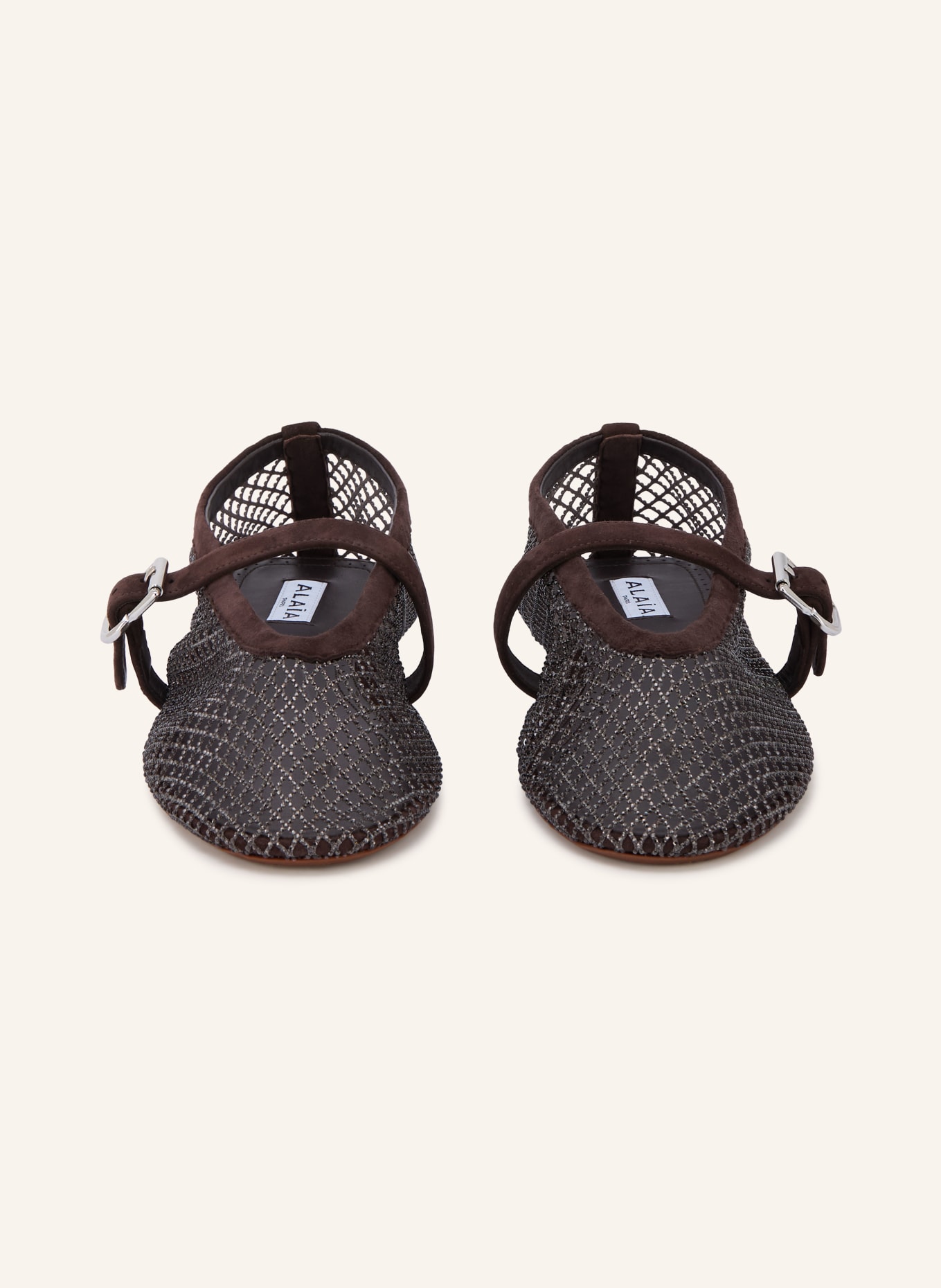 ALAÏA Mary-Jane-Ballerinas mit Schmucksteinen: DUNKELBRAUN / SILBER