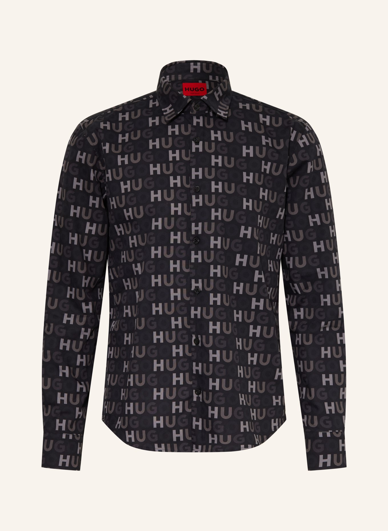 HUGO Hemd ERMO Casual Slim Fit: SCHWARZ / HELLGRAU / DUNKELGRAU