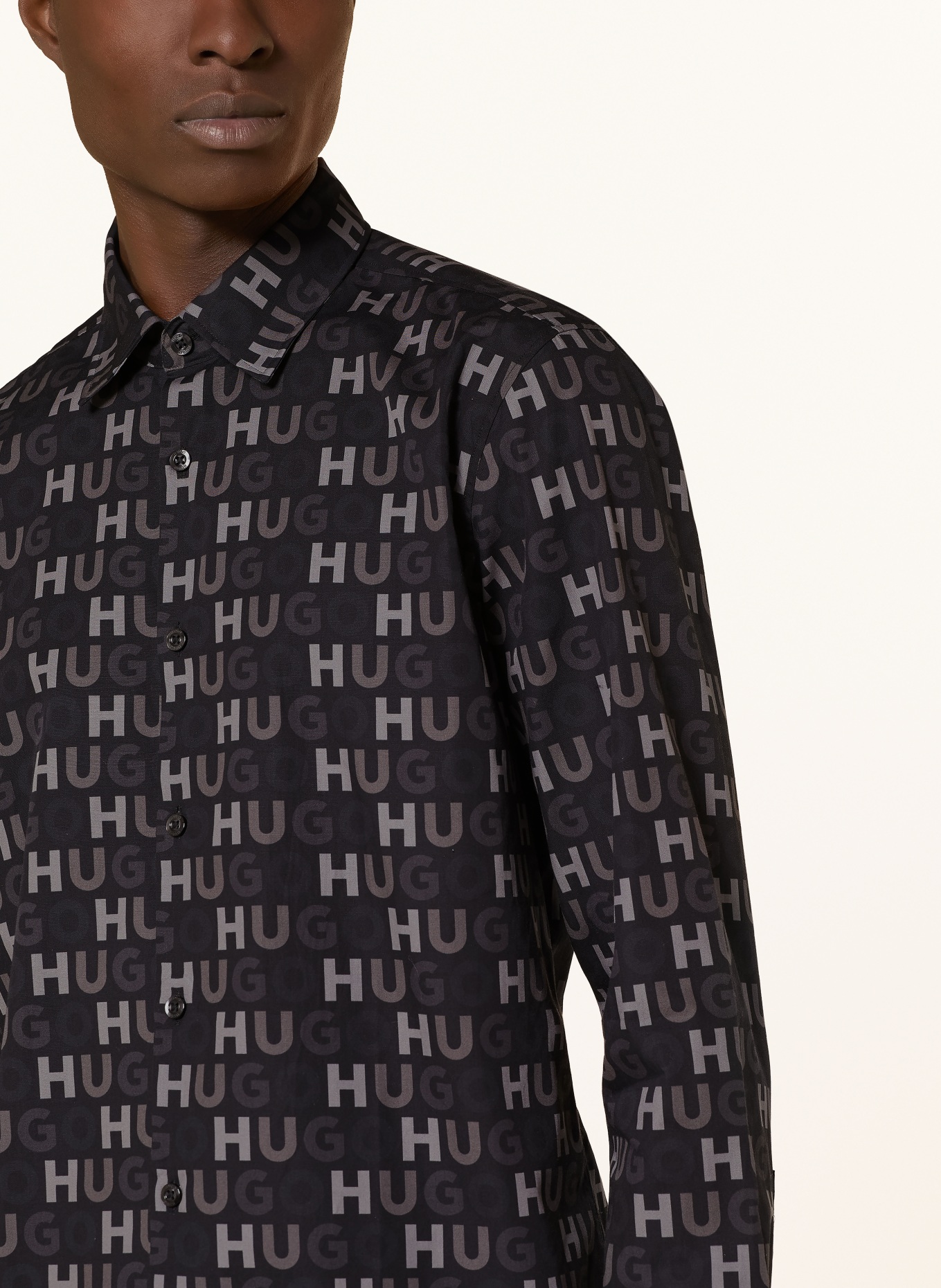 HUGO Hemd ERMO Casual Slim Fit: SCHWARZ / HELLGRAU / DUNKELGRAU
