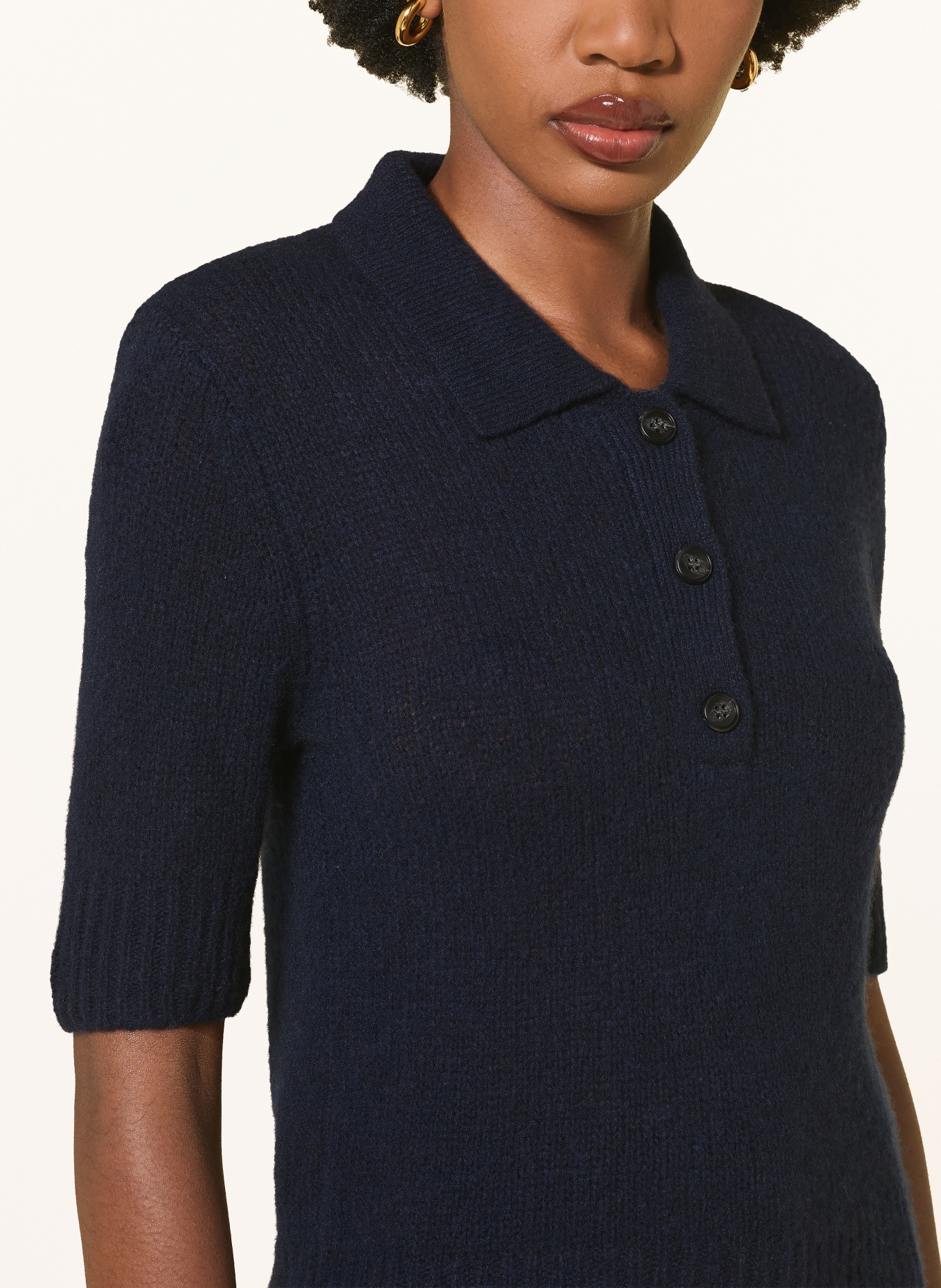 LISA YANG Polo en maille MASY avec cachemire: BLEU FONCÉ