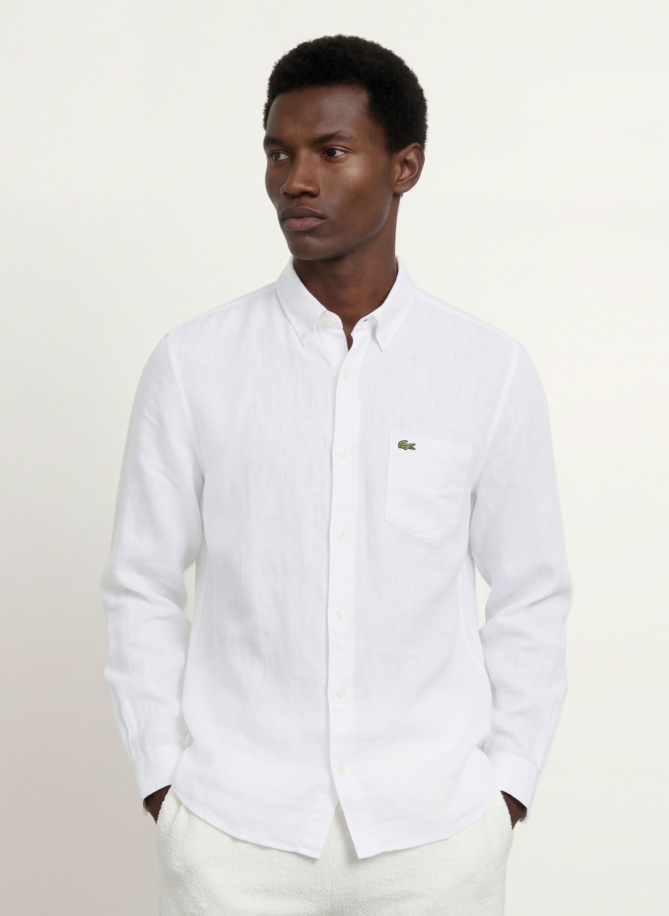 LACOSTE Lněná košile Regular Fit: BÍLÁ