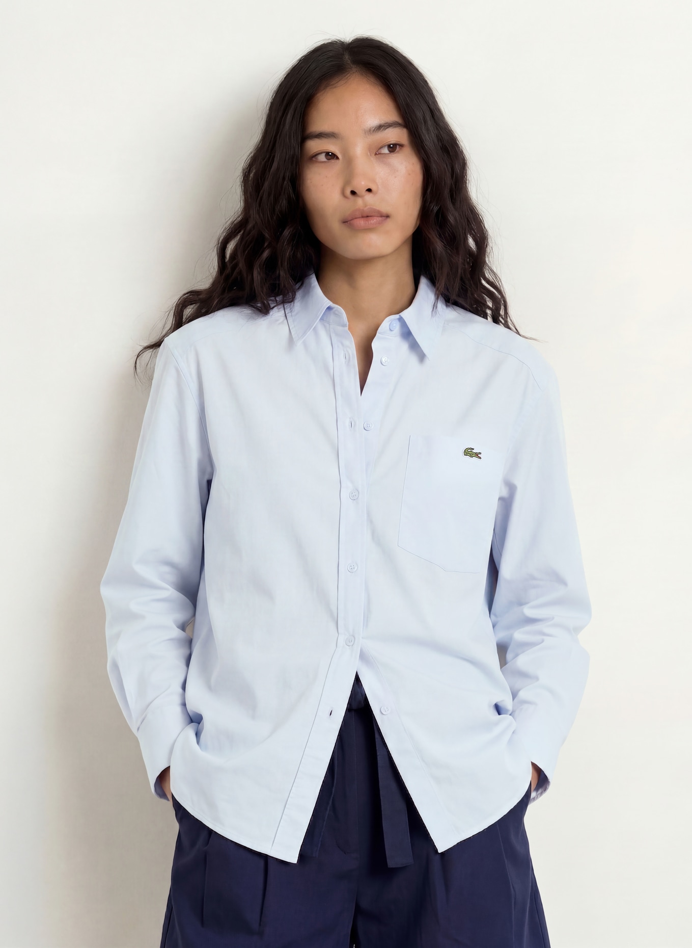 LACOSTE Hemdbluse mit Leinen: HELLBLAU