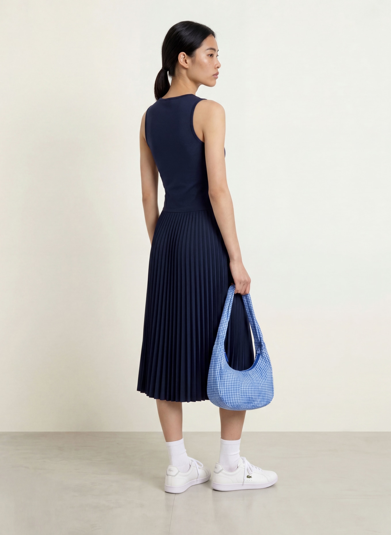 LACOSTE Jerseykleid mit Plissees: DUNKELBLAU