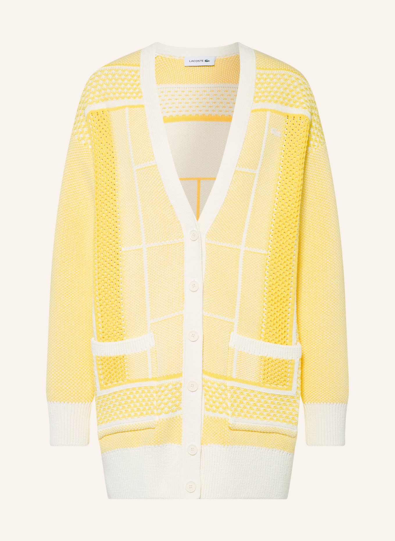 LACOSTE Kardigan: JASNOŻÓŁTY / BIAŁY
